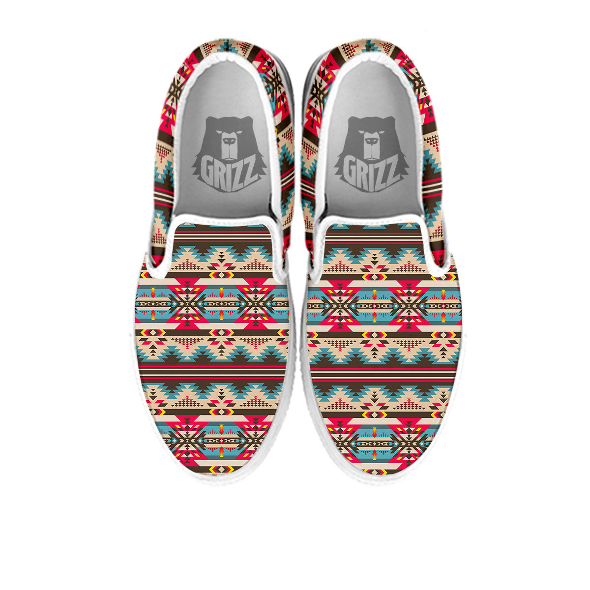 American Native Tribal Print Pattern White Slip On Shoes-grizzshop