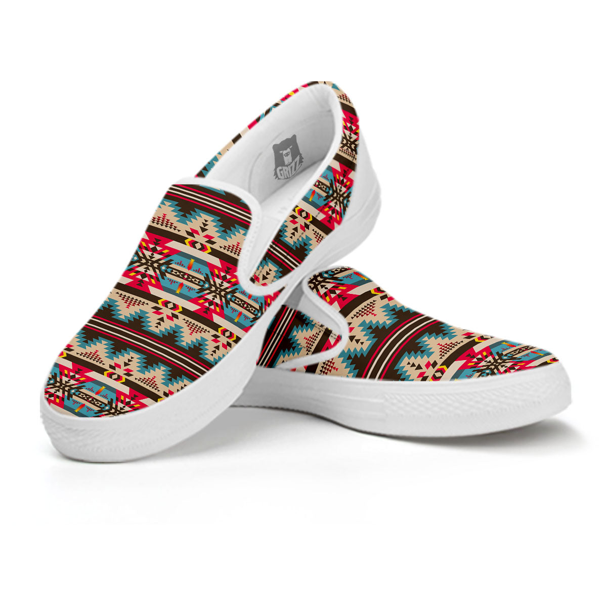 American Native Tribal Print Pattern White Slip On Shoes-grizzshop