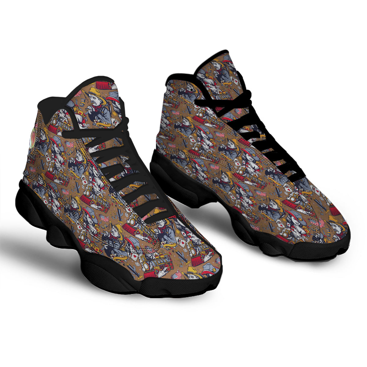 American Old West History Print Pattern Black Basketball Shoes-grizzshop