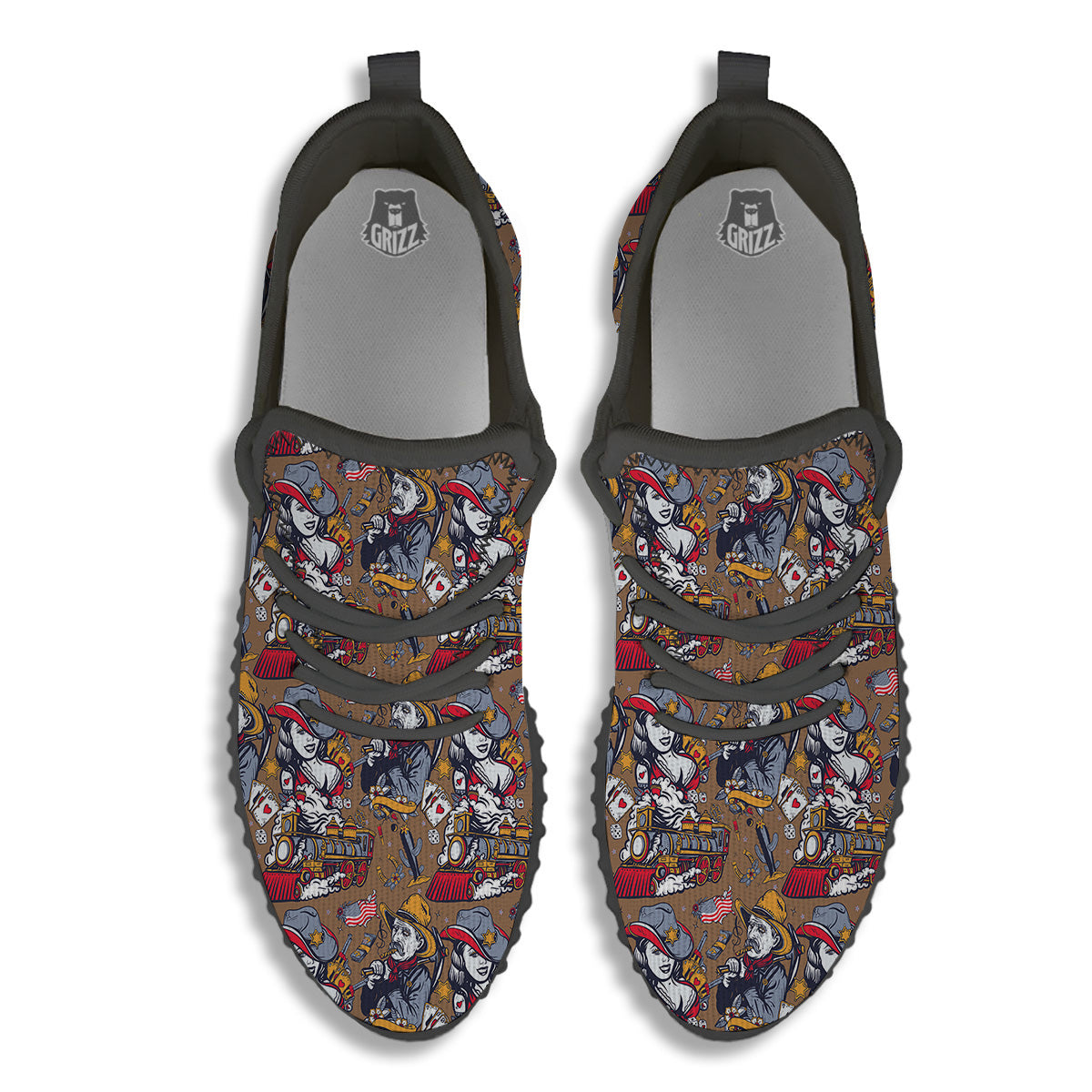 American Old West History Print Pattern Black Walking Shoes-grizzshop