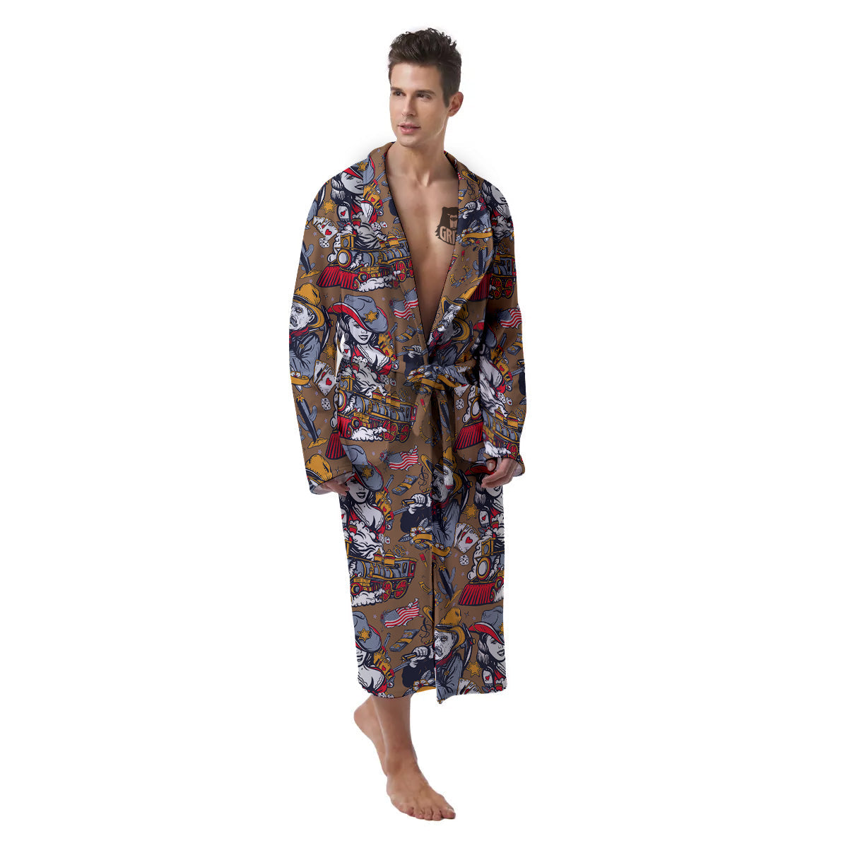 American Old West History Print Pattern Men's Robe-grizzshop