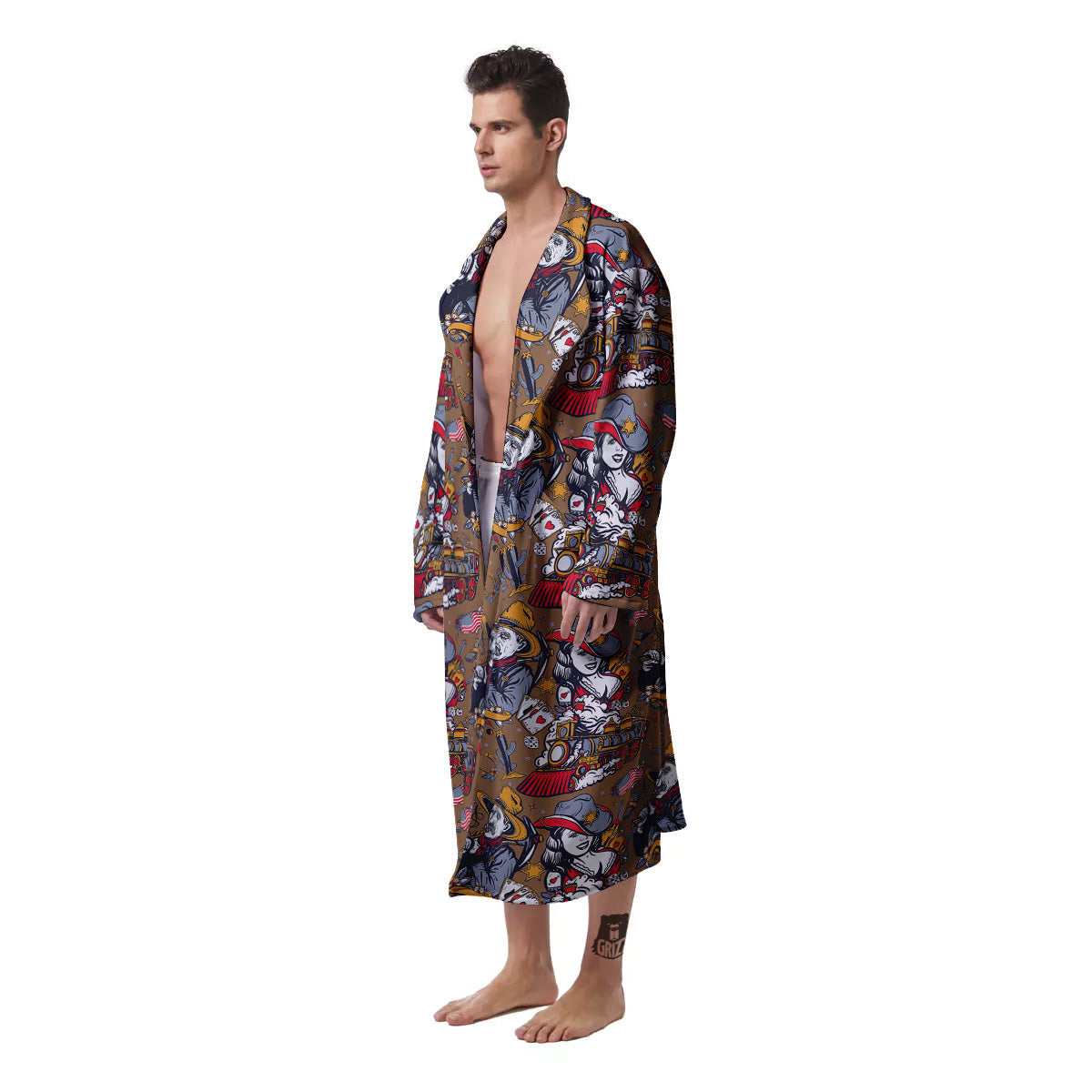 American Old West History Print Pattern Men's Robe-grizzshop