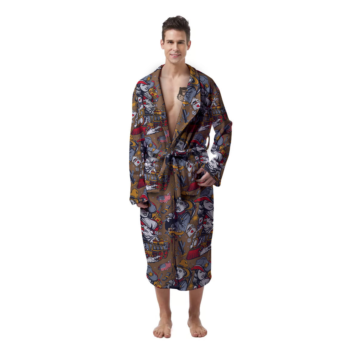 American Old West History Print Pattern Men's Robe-grizzshop