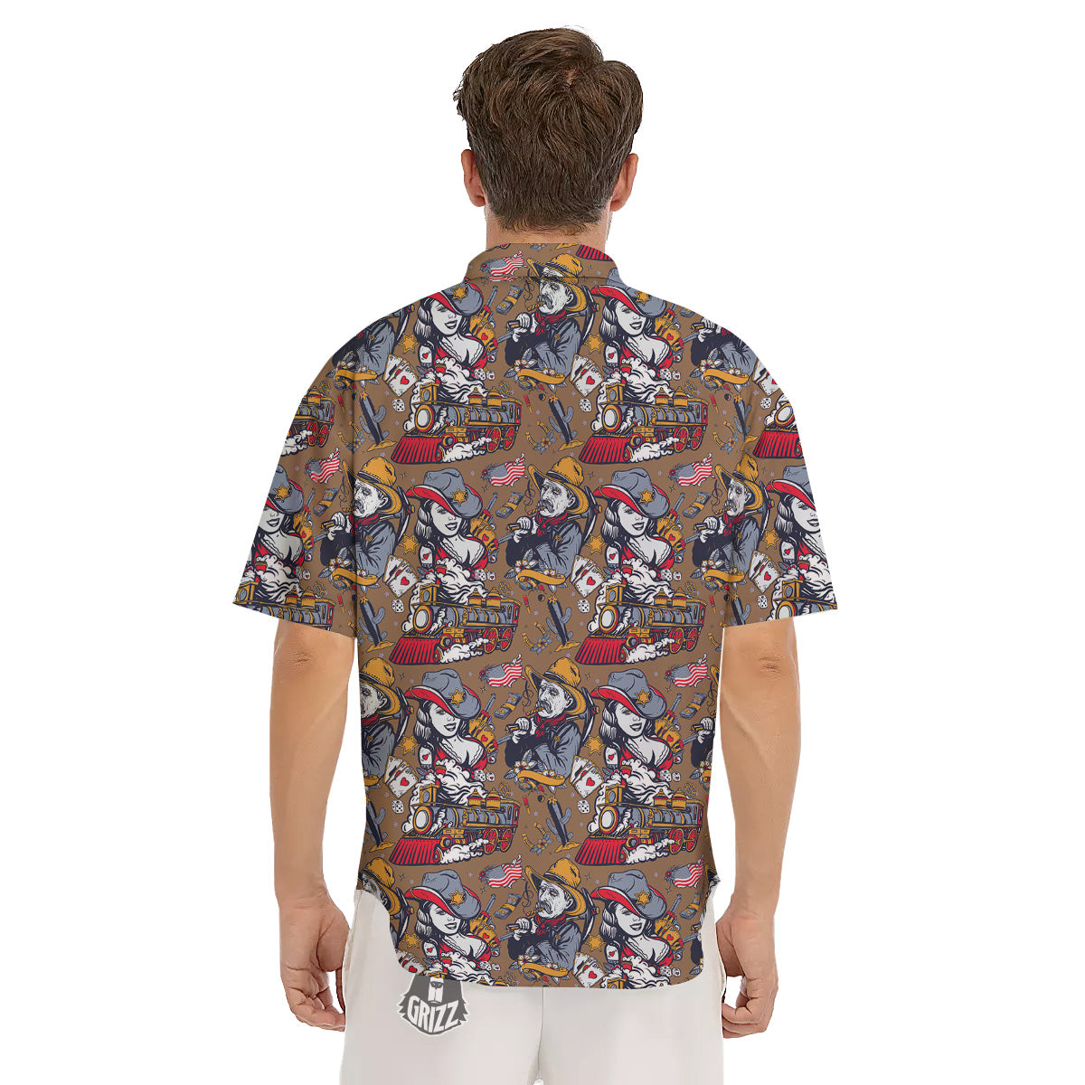 American Old West History Print Pattern Men's Short Sleeve Shirts-grizzshop