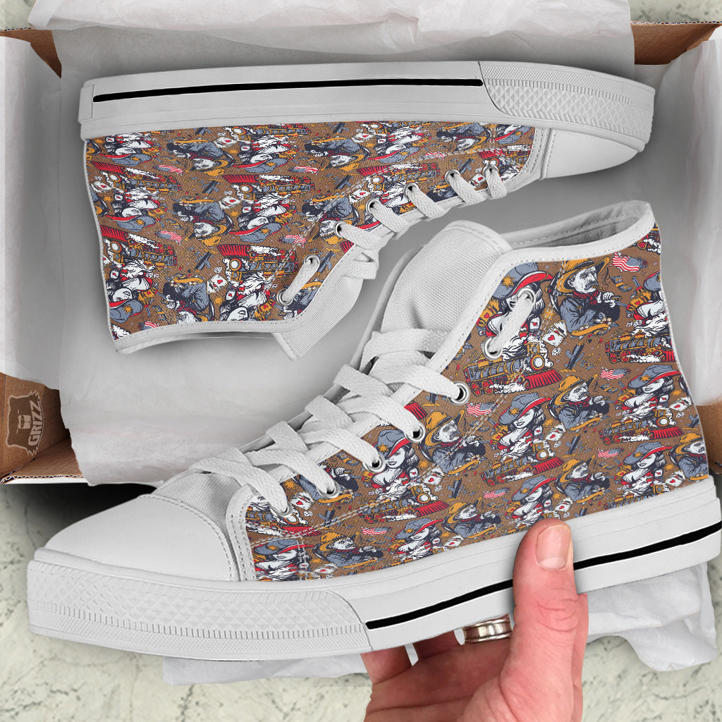 American Old West History Print Pattern White High Top Shoes-grizzshop