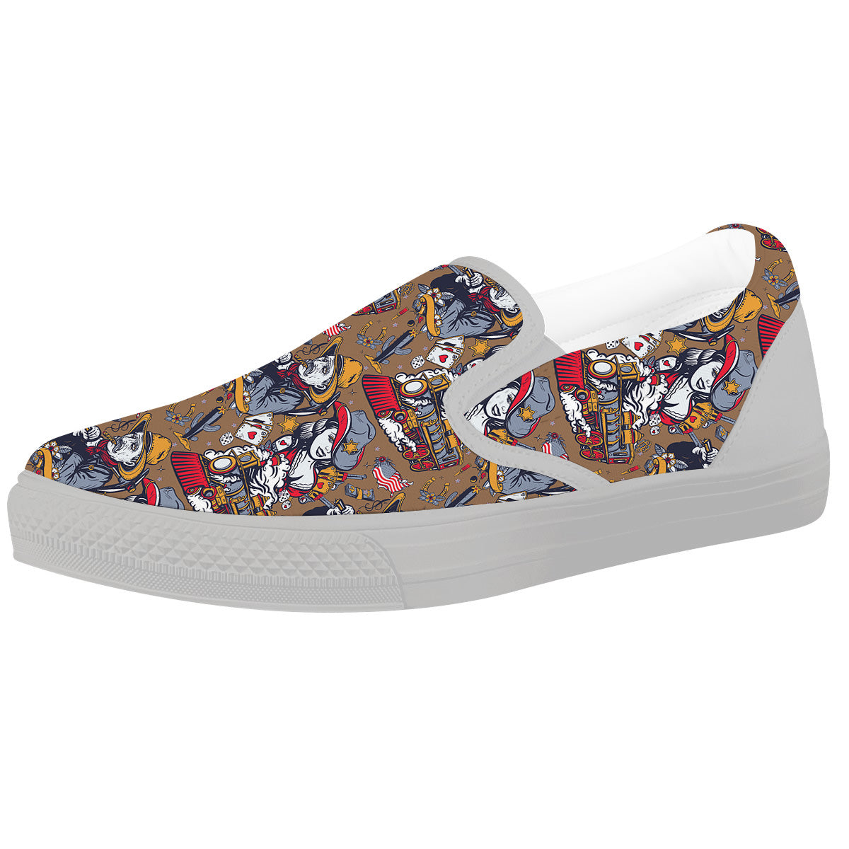 American Old West History Print Pattern White Slip On Shoes-grizzshop