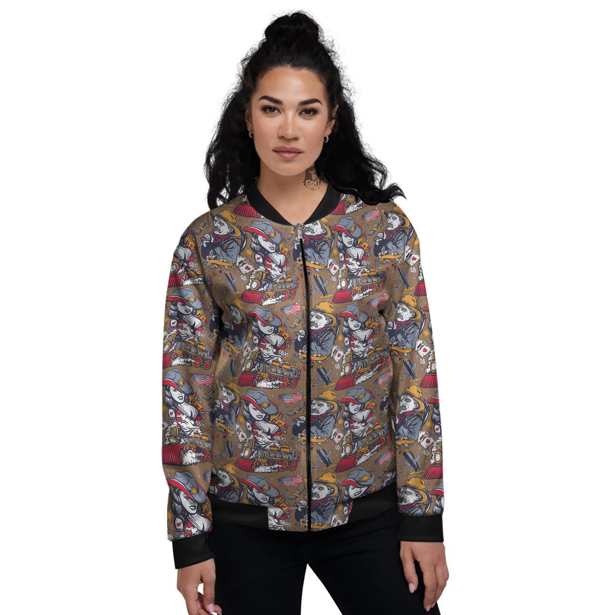 American Old West History Print Pattern Women's Bomber Jacket-grizzshop