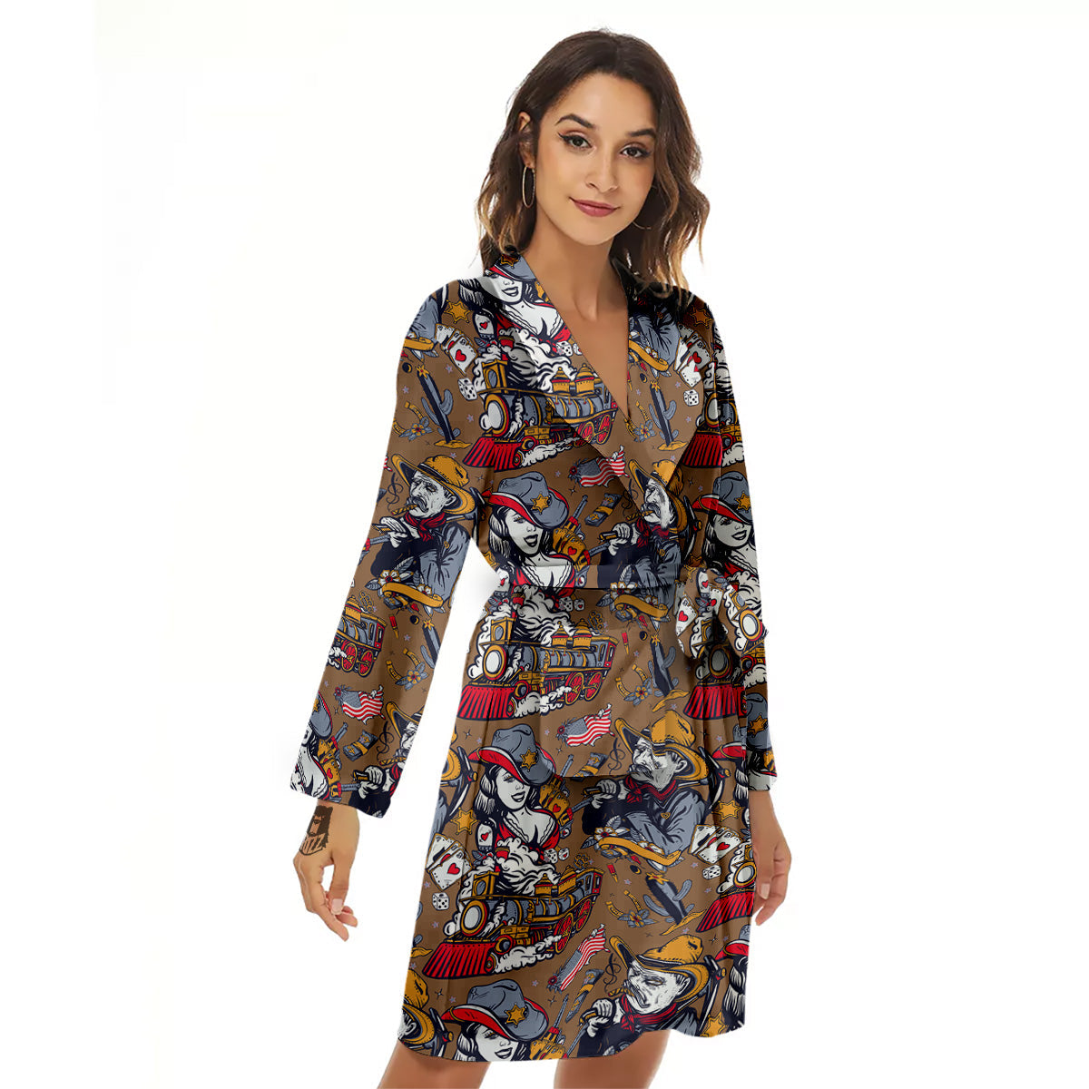 American Old West History Print Pattern Women's Robe-grizzshop