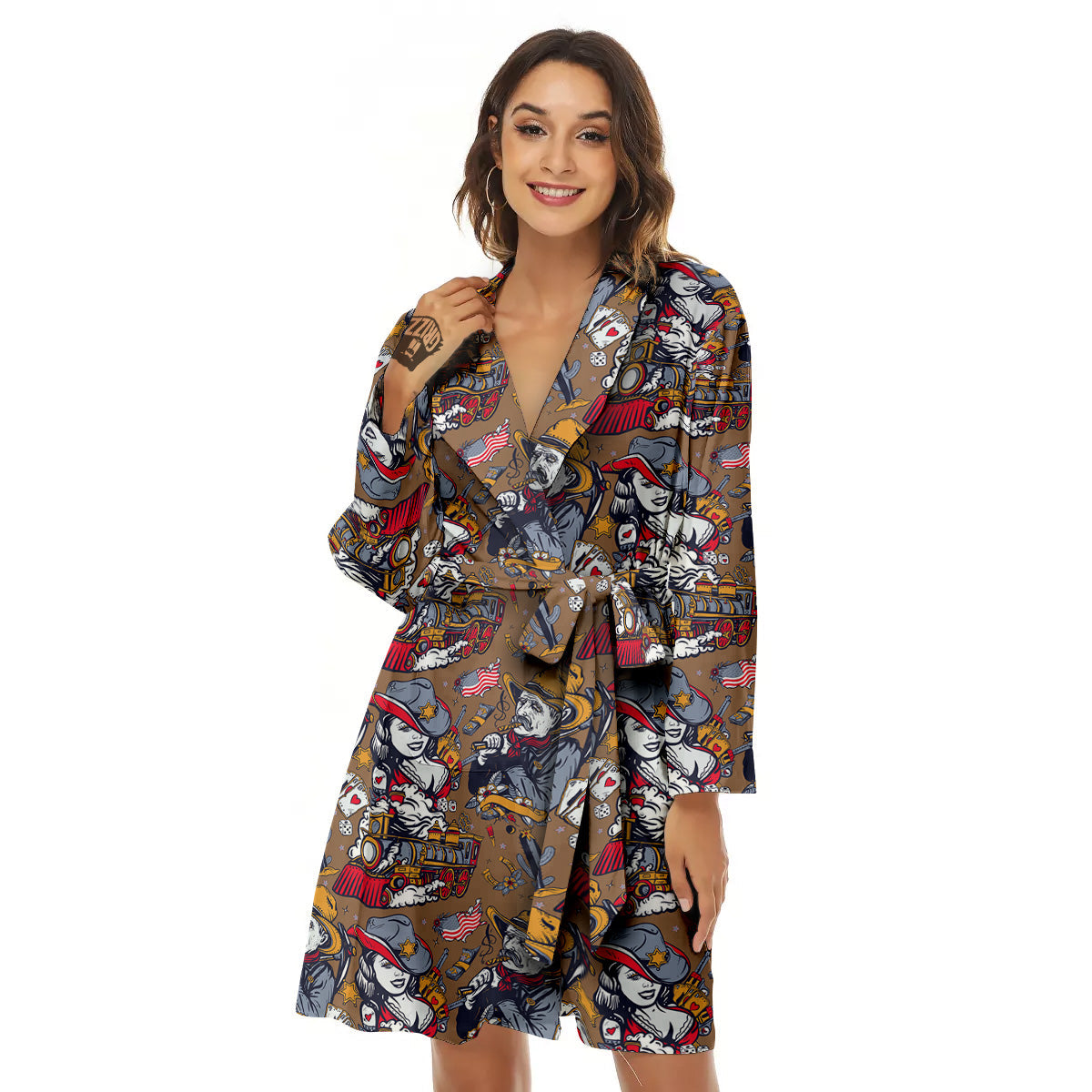 American Old West History Print Pattern Women's Robe-grizzshop