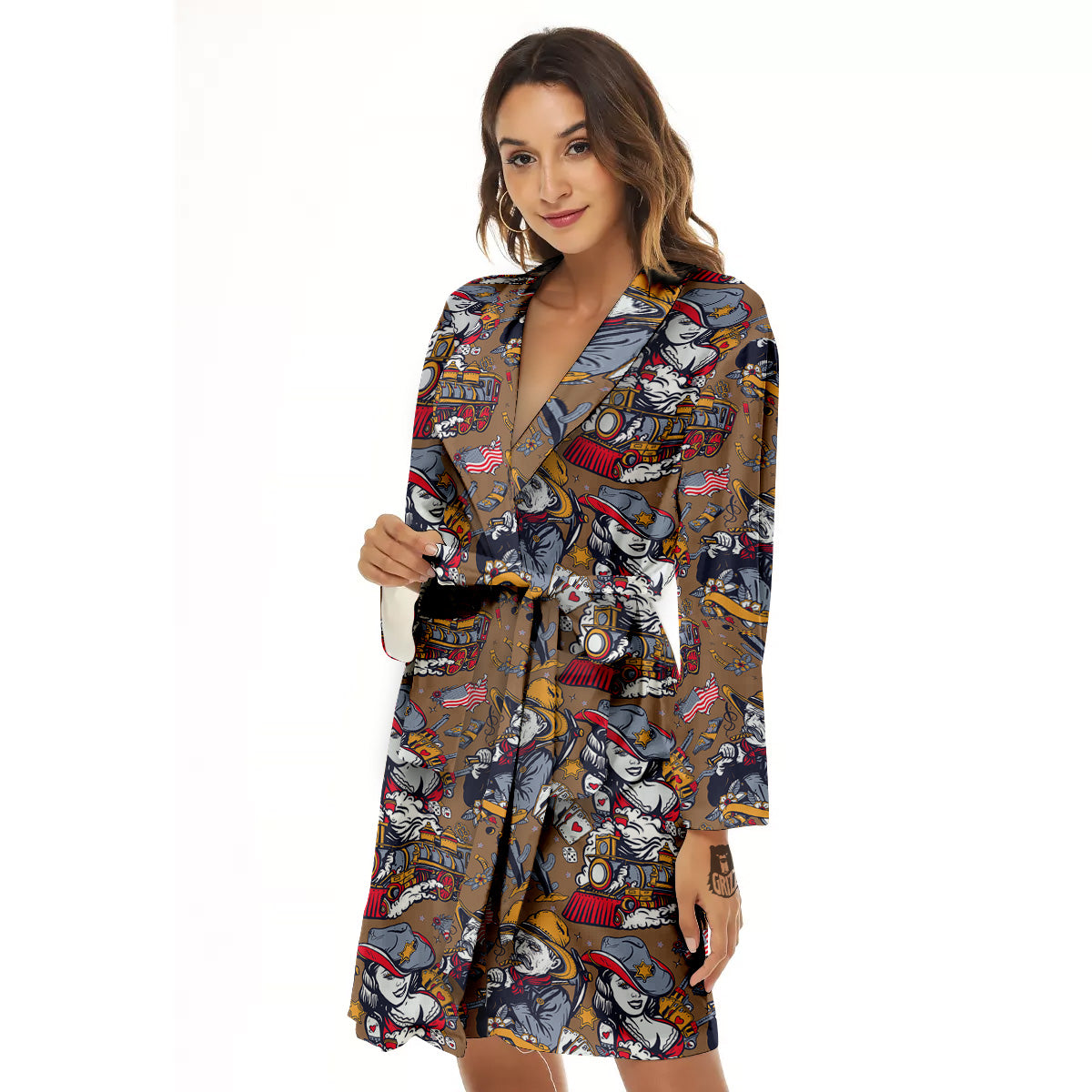 American Old West History Print Pattern Women's Robe-grizzshop