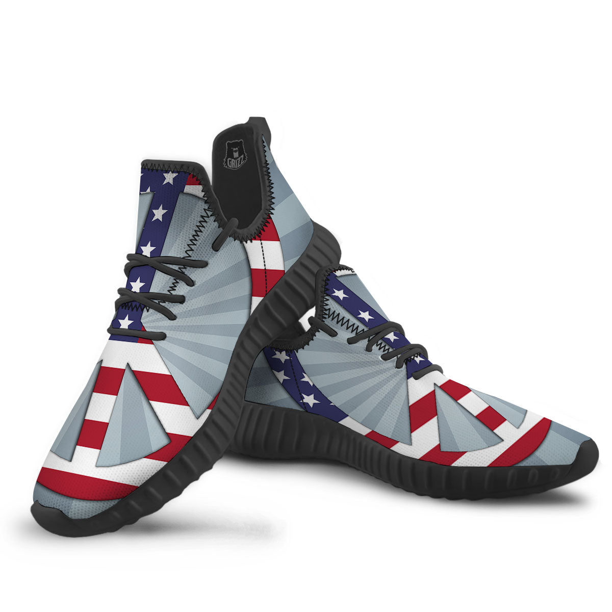 American Peace Flag Print Black Walking Shoes-grizzshop
