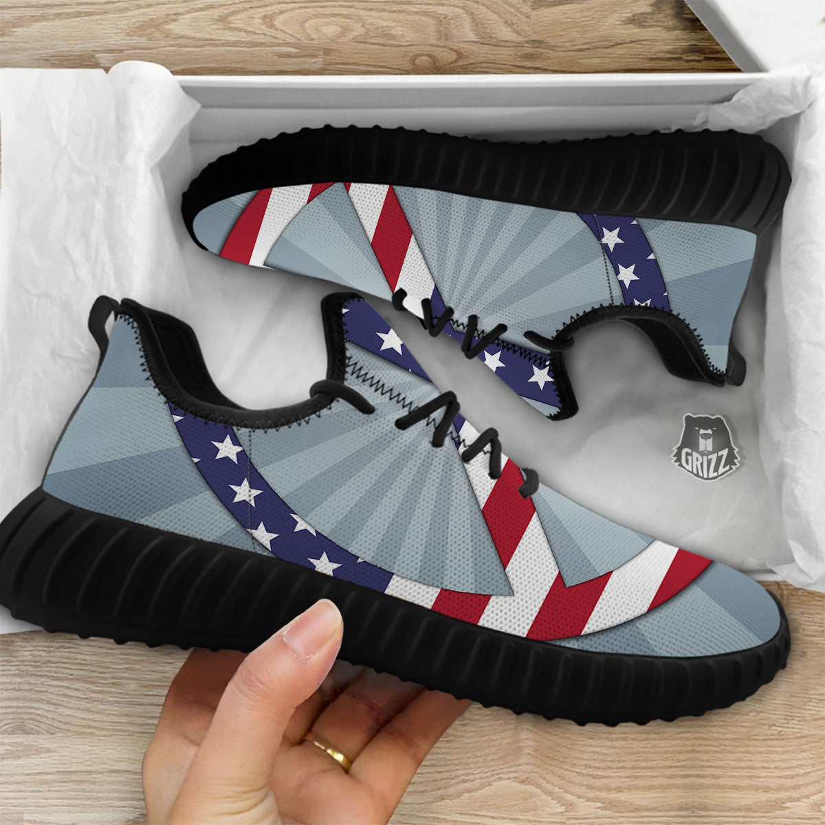 American Peace Flag Print Black Walking Shoes-grizzshop
