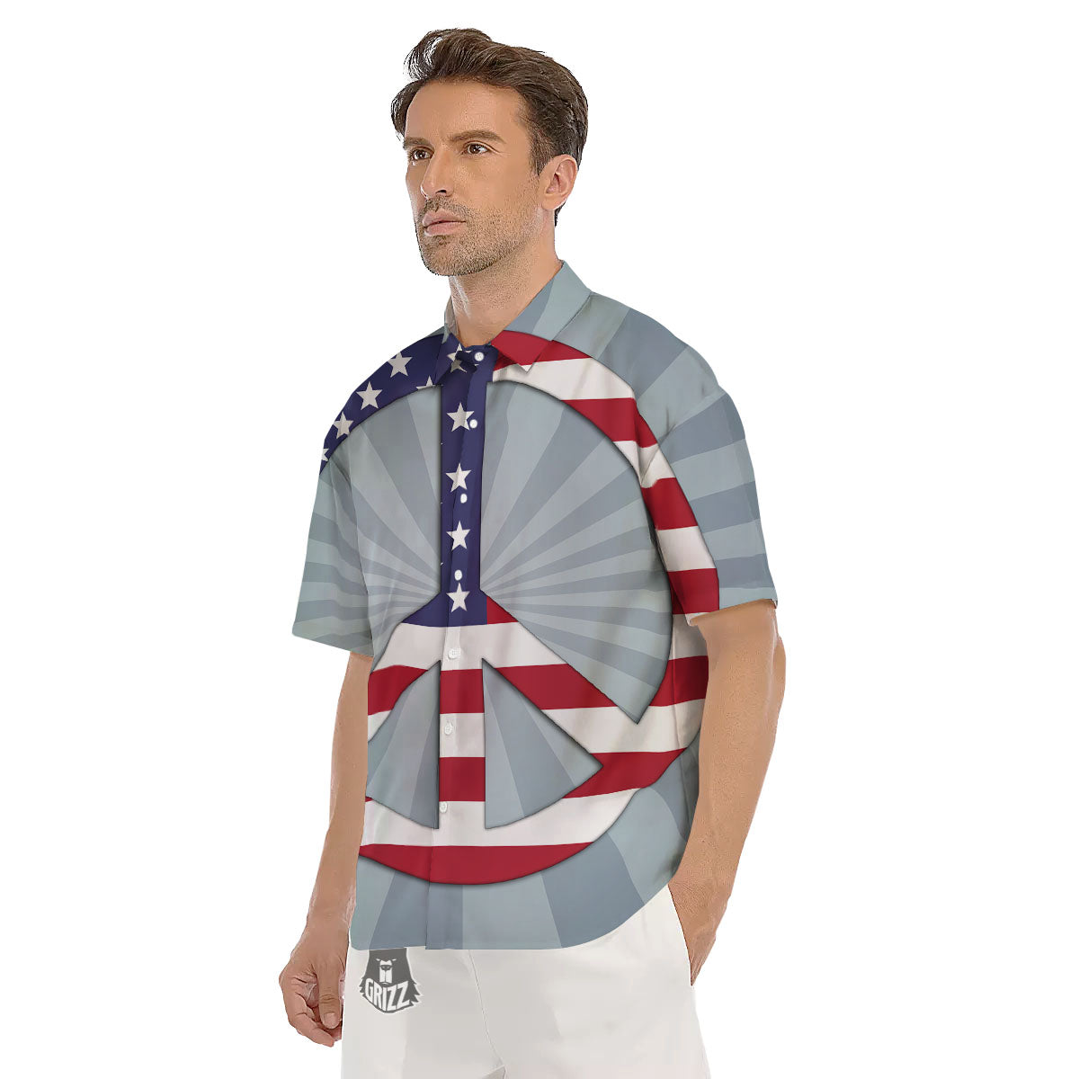 American Peace Flag Print Men's Short Sleeve Shirts-grizzshop