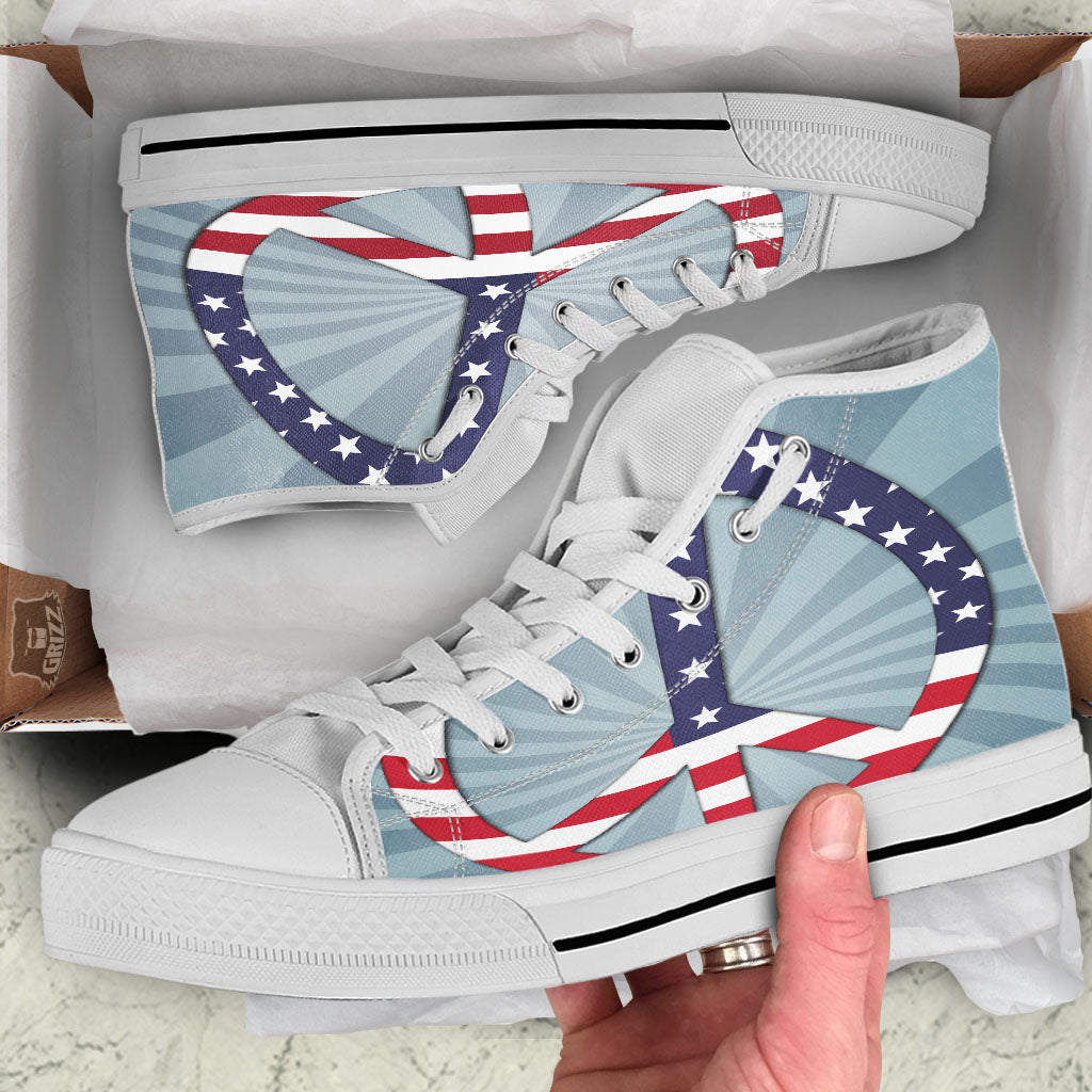 American Peace Flag Print White High Top Shoes-grizzshop