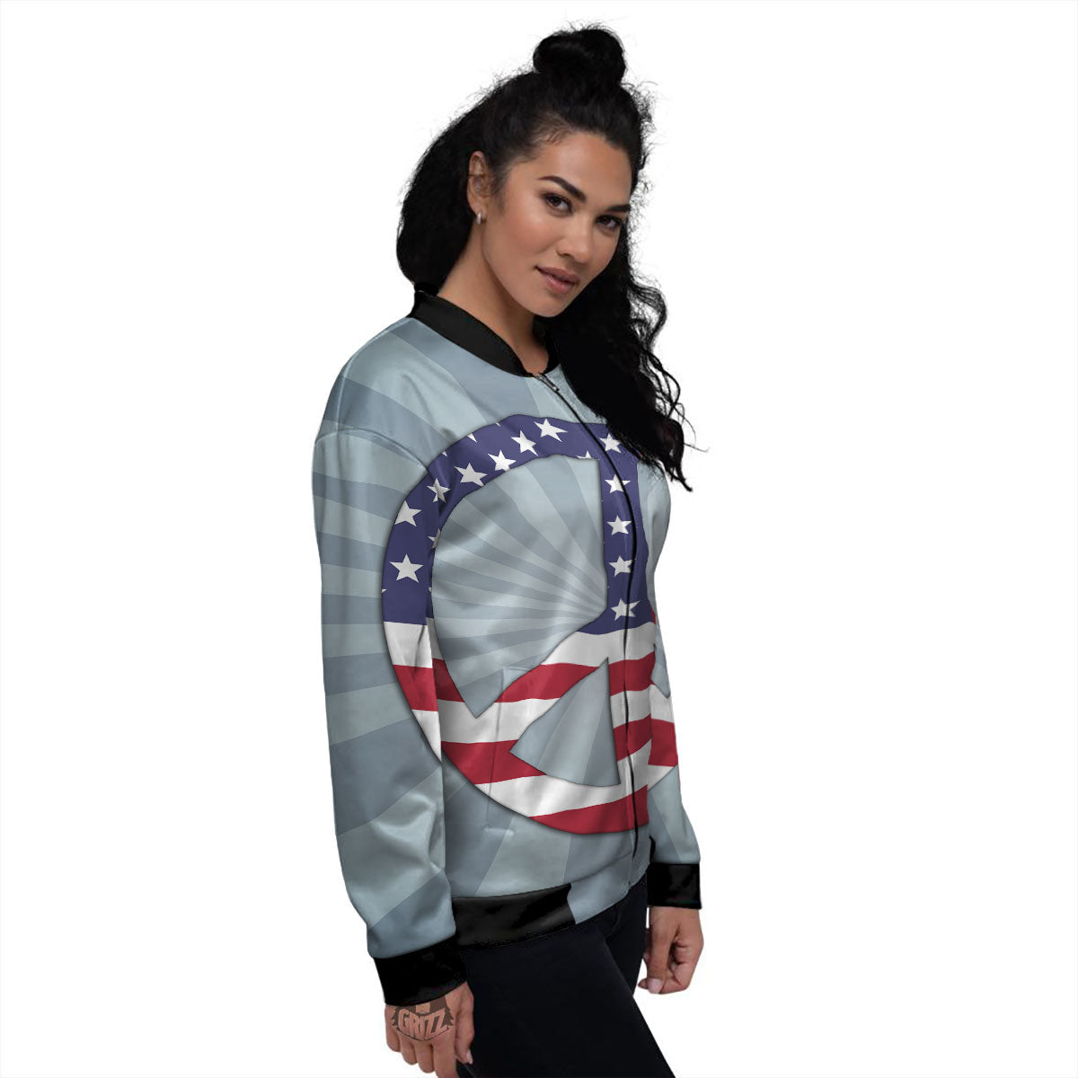 American Peace Flag Print Women's Bomber Jacket-grizzshop