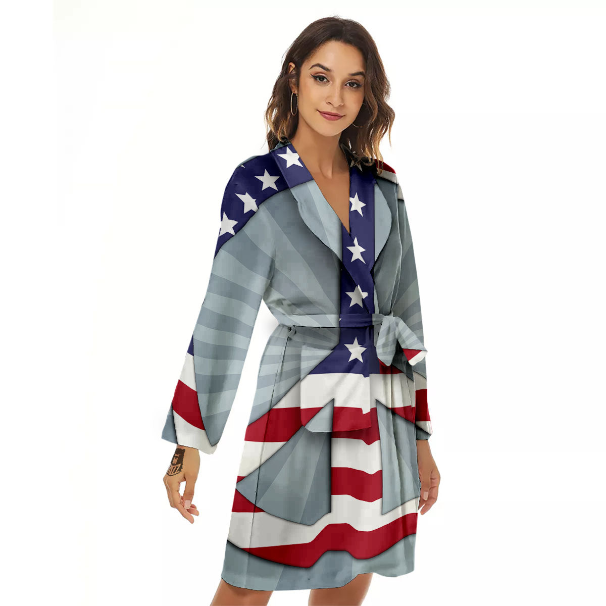 American Peace Flag Print Women's Robe-grizzshop