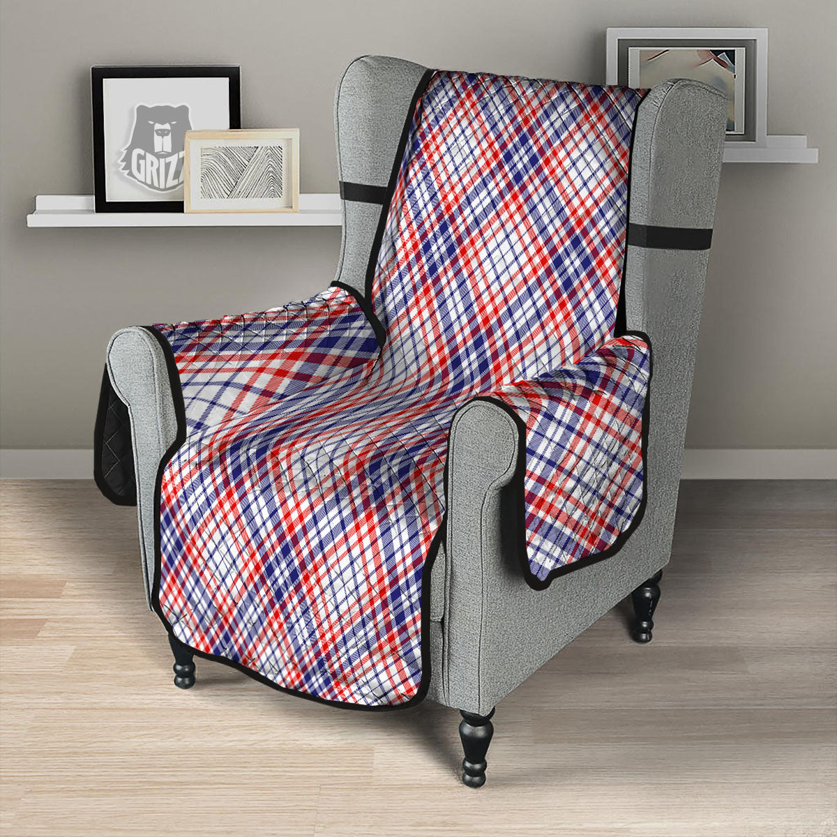 American Plaid 4th of July Print Armchair Protector-grizzshop