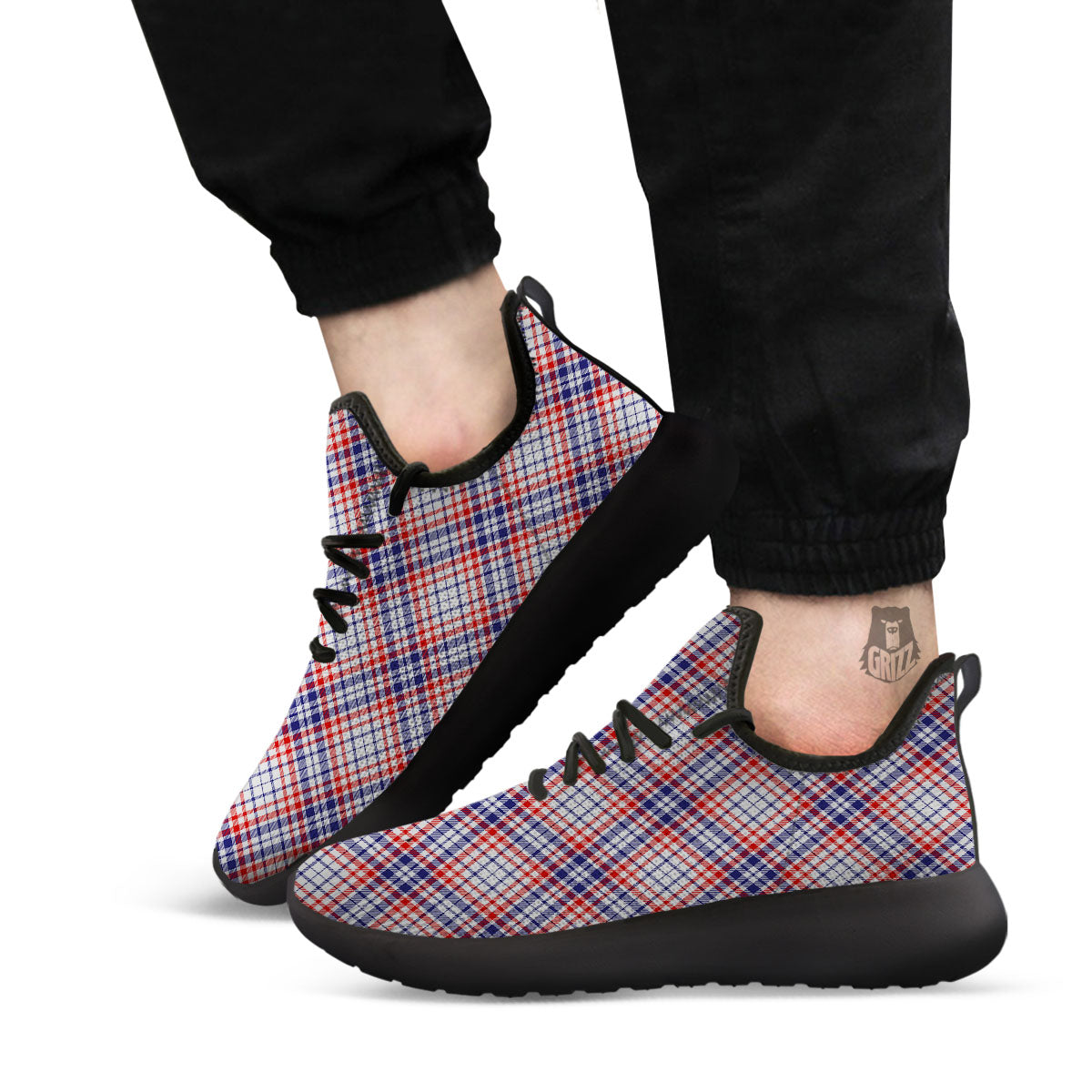 American Plaid 4th of July Print Black Athletic Shoes-grizzshop