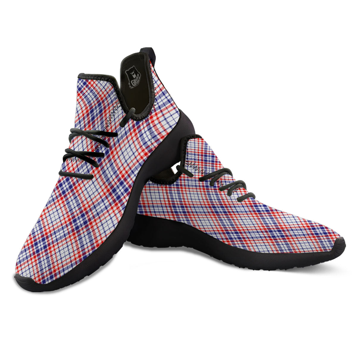 American Plaid 4th of July Print Black Athletic Shoes-grizzshop
