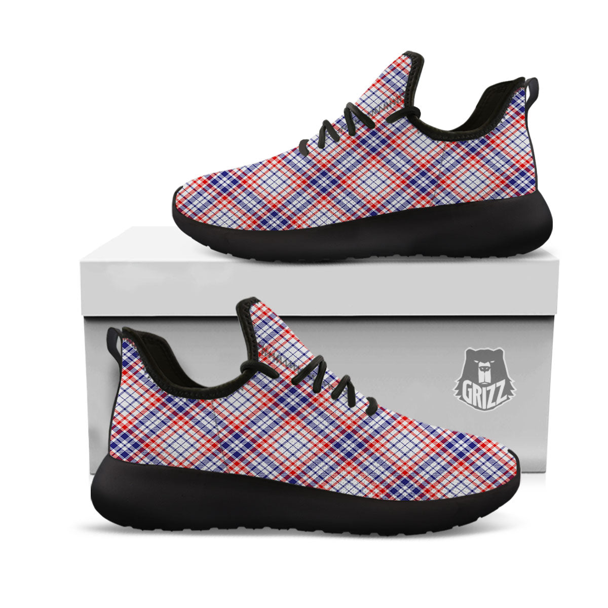 American Plaid 4th of July Print Black Athletic Shoes-grizzshop