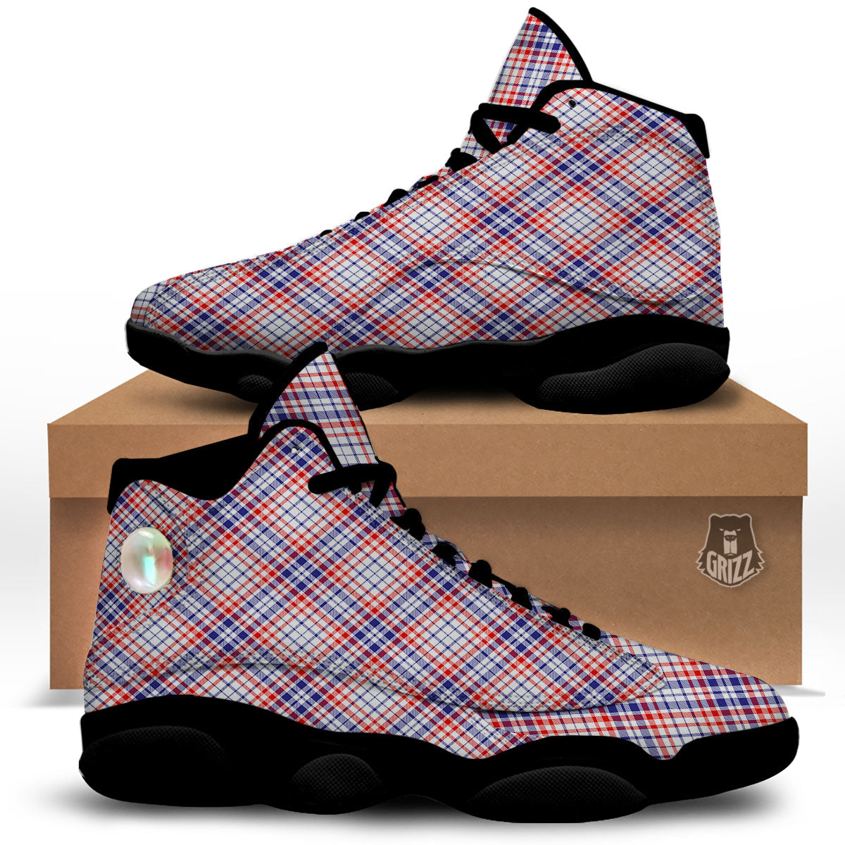 American Plaid 4th of July Print Black Basketball Shoes-grizzshop