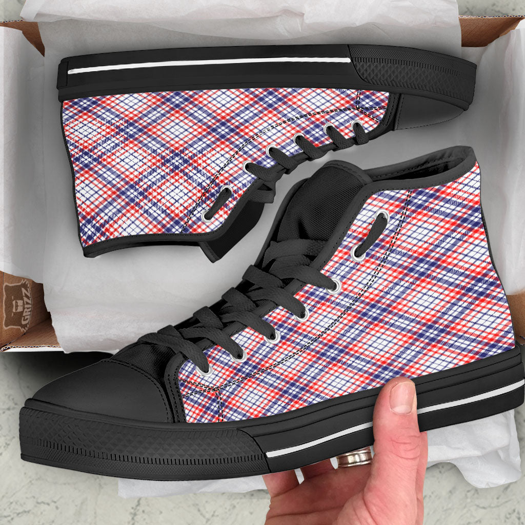 American Plaid 4th of July Print Black High Top Shoes-grizzshop