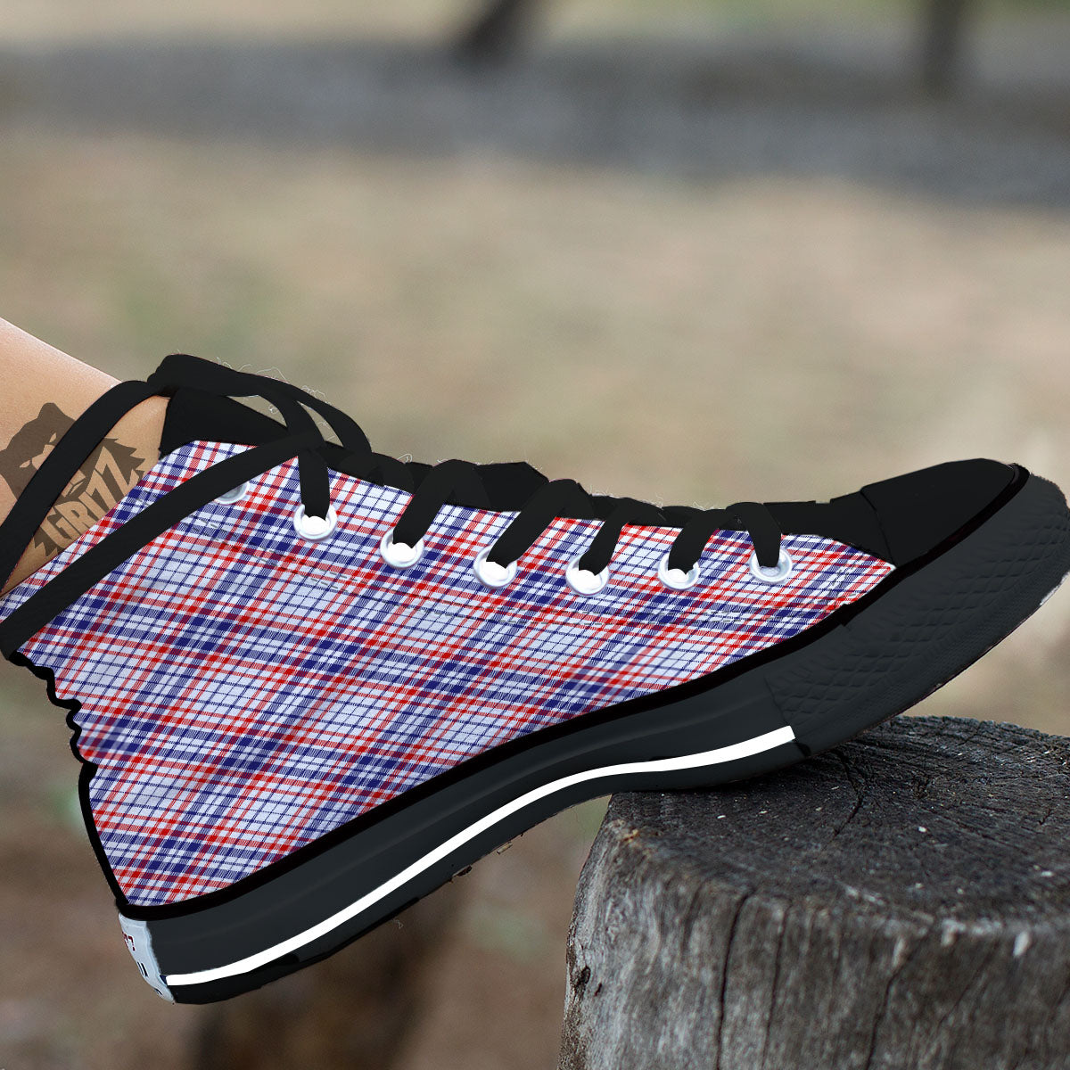American Plaid 4th of July Print Black High Top Shoes-grizzshop