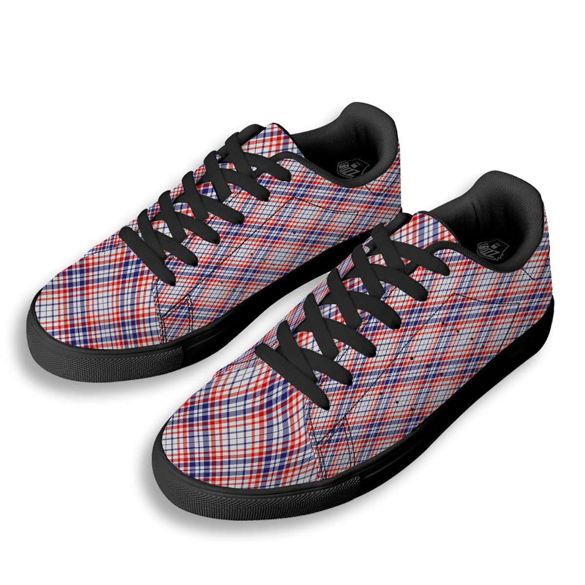 American Plaid 4th of July Print Black Low Top Sneakers-grizzshop