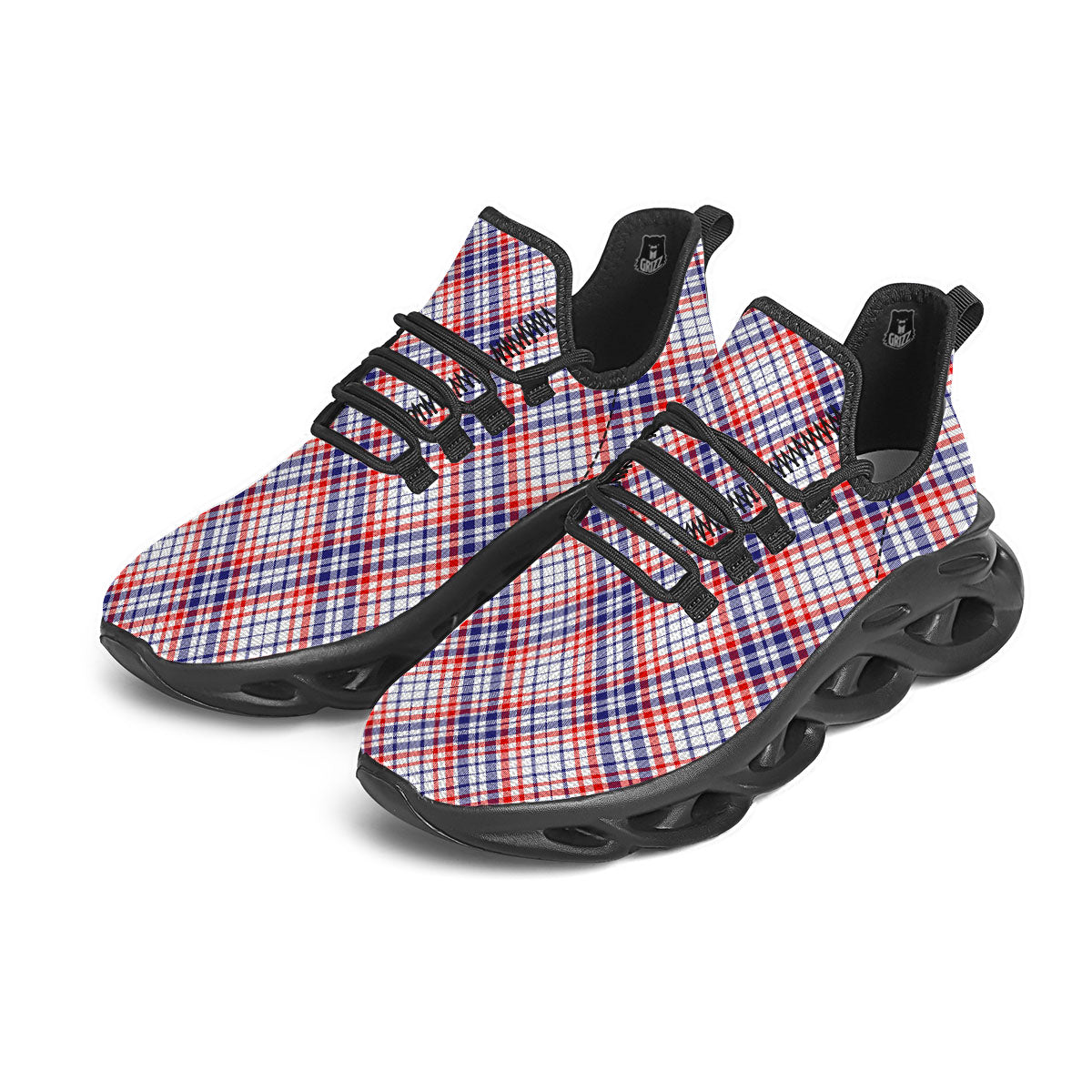 American Plaid 4th of July Print Black Running Shoes-grizzshop