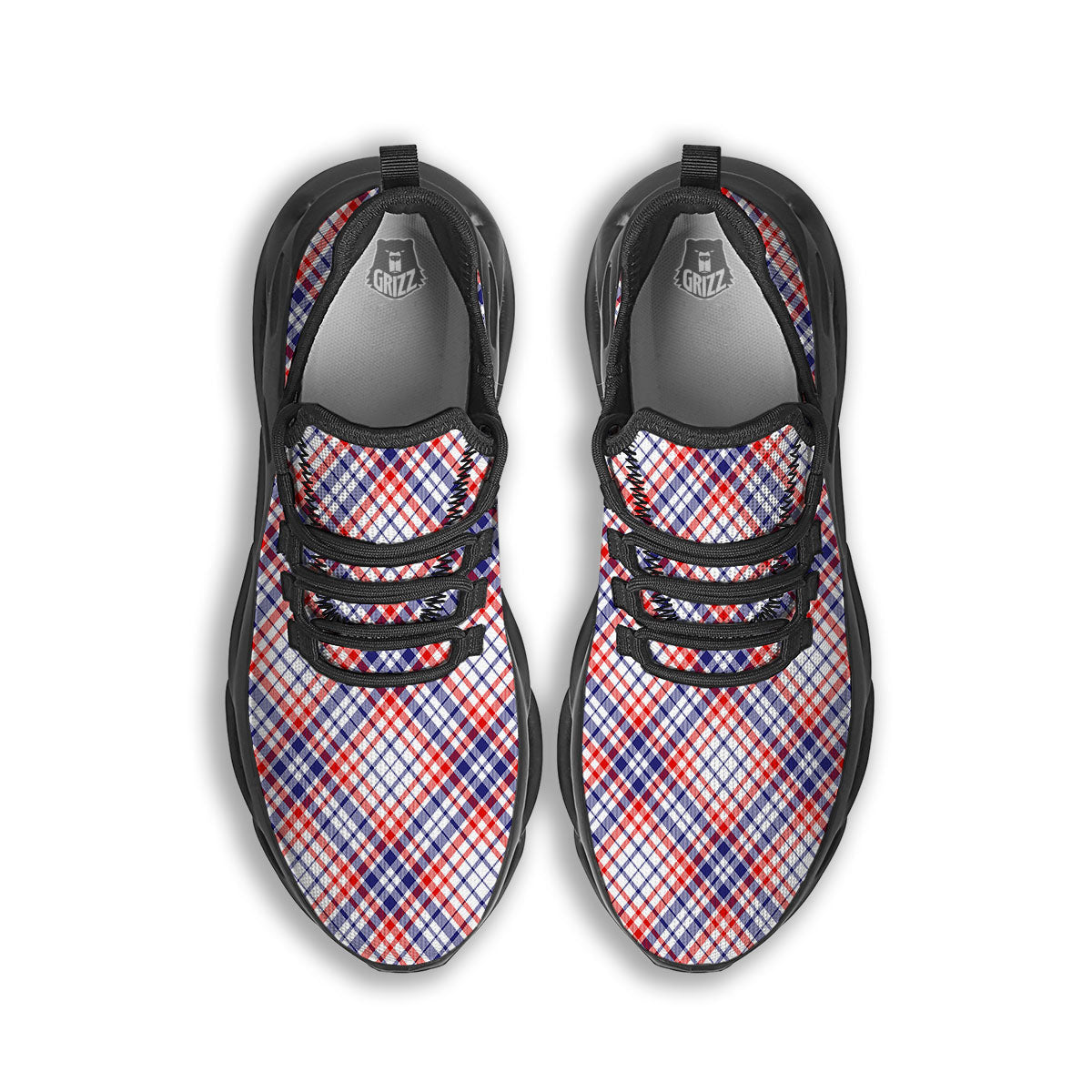 American Plaid 4th of July Print Black Running Shoes-grizzshop