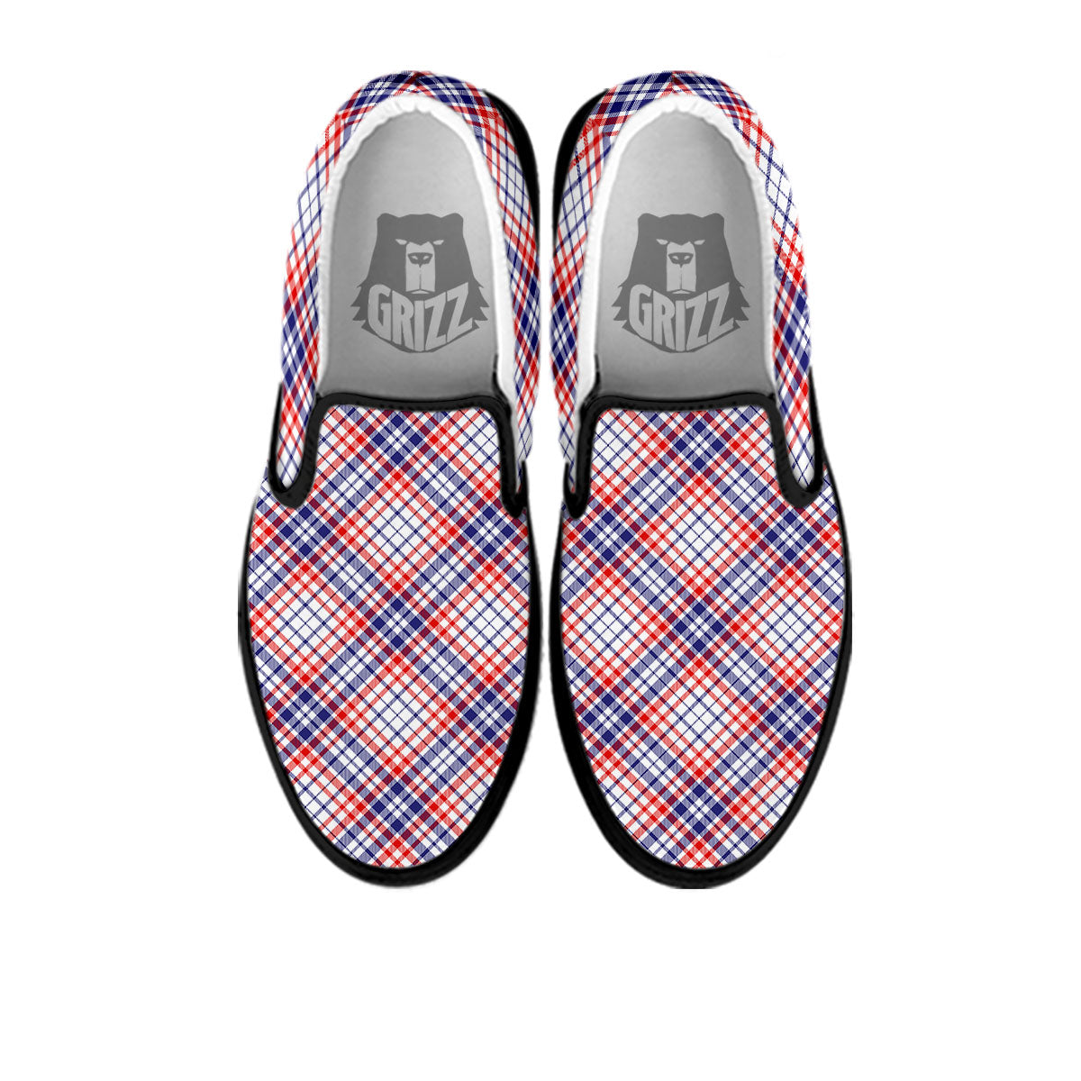 American Plaid 4th of July Print Black Slip On Shoes-grizzshop