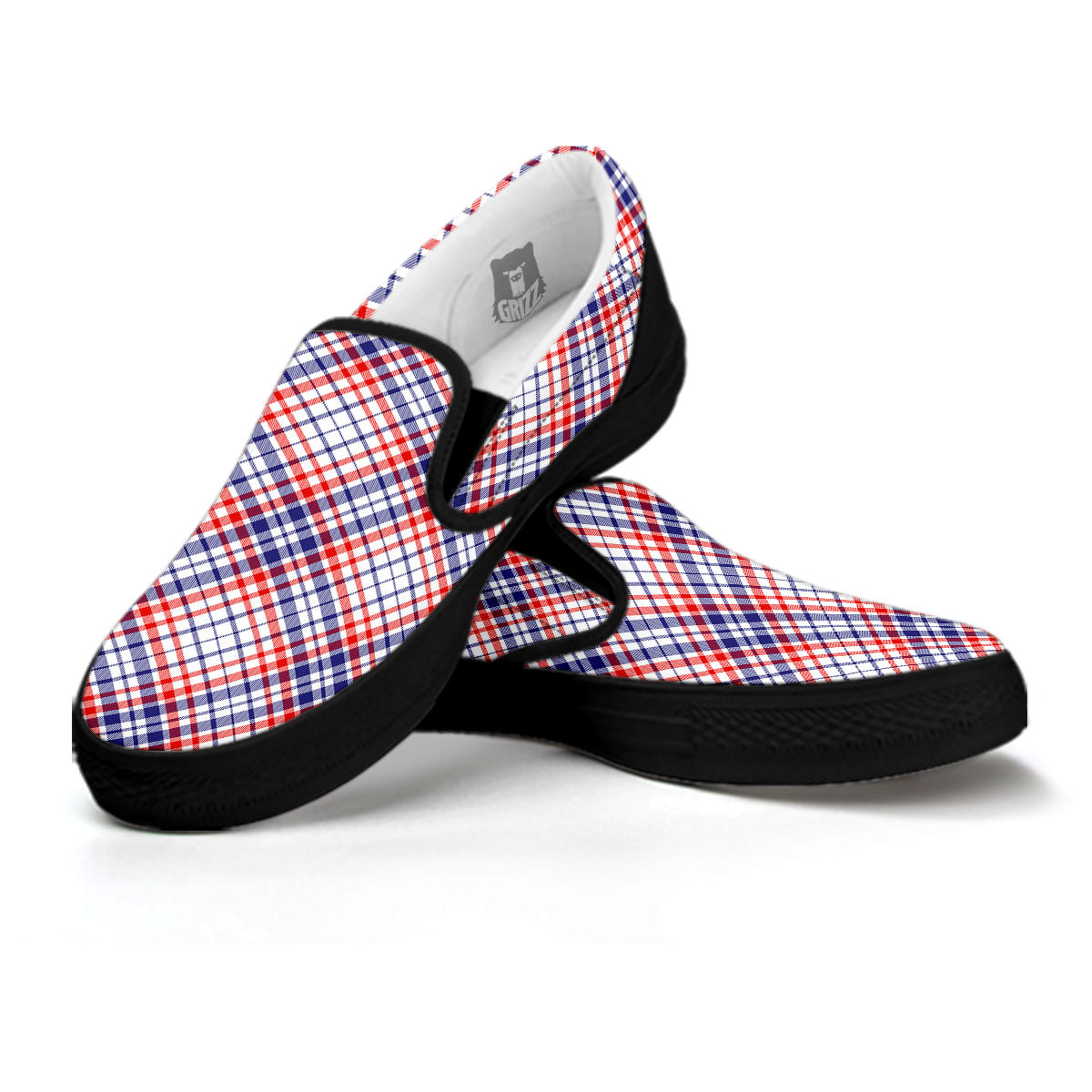 American Plaid 4th of July Print Black Slip On Shoes-grizzshop