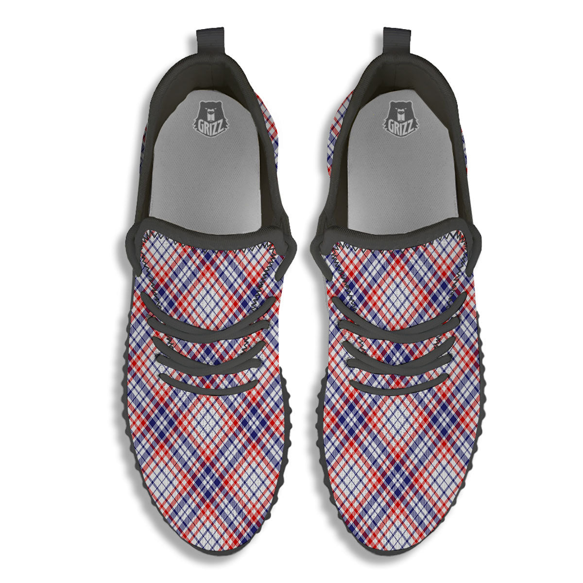 American Plaid 4th of July Print Black Walking Shoes-grizzshop