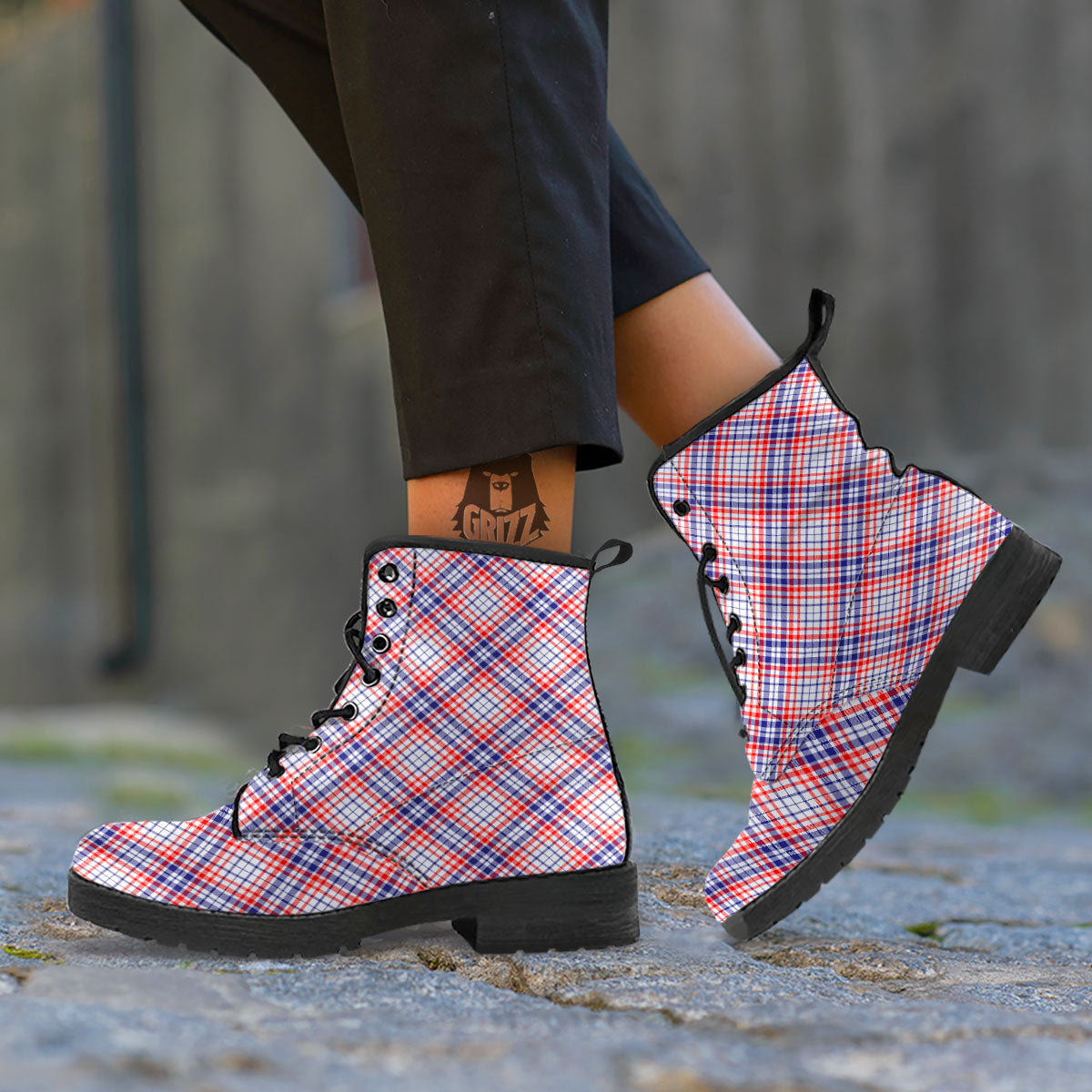 American Plaid 4th of July Print Leather Boots-grizzshop