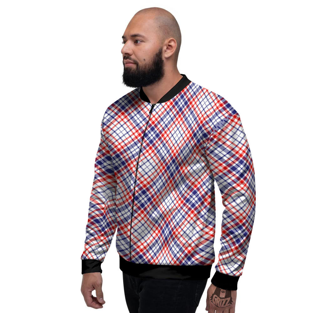 American Plaid 4th of July Print Men's Bomber Jacket-grizzshop