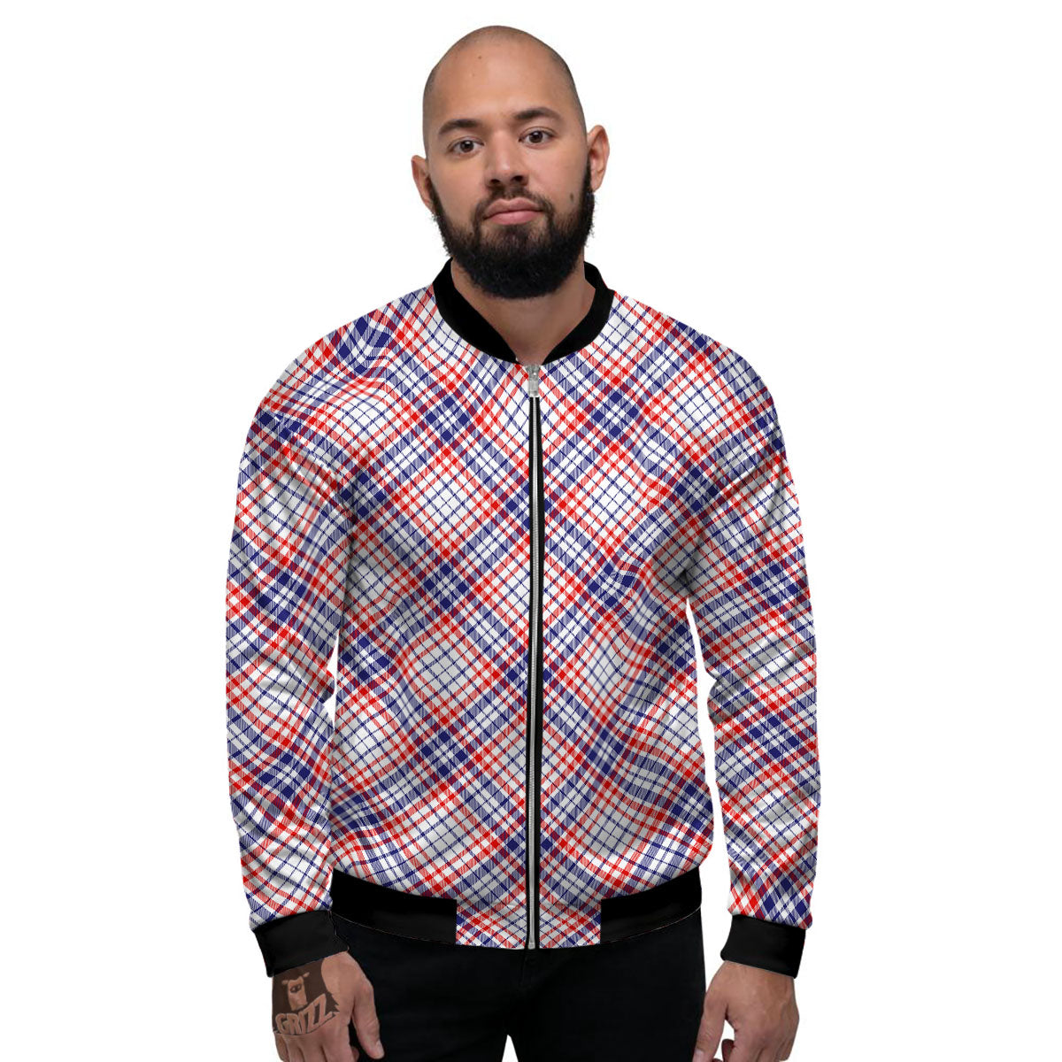 American Plaid 4th of July Print Men's Bomber Jacket-grizzshop