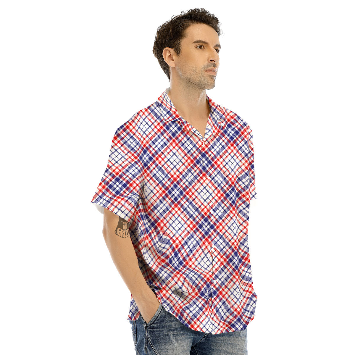 American Plaid 4th of July Print Men's Hawaiian Shirt-grizzshop