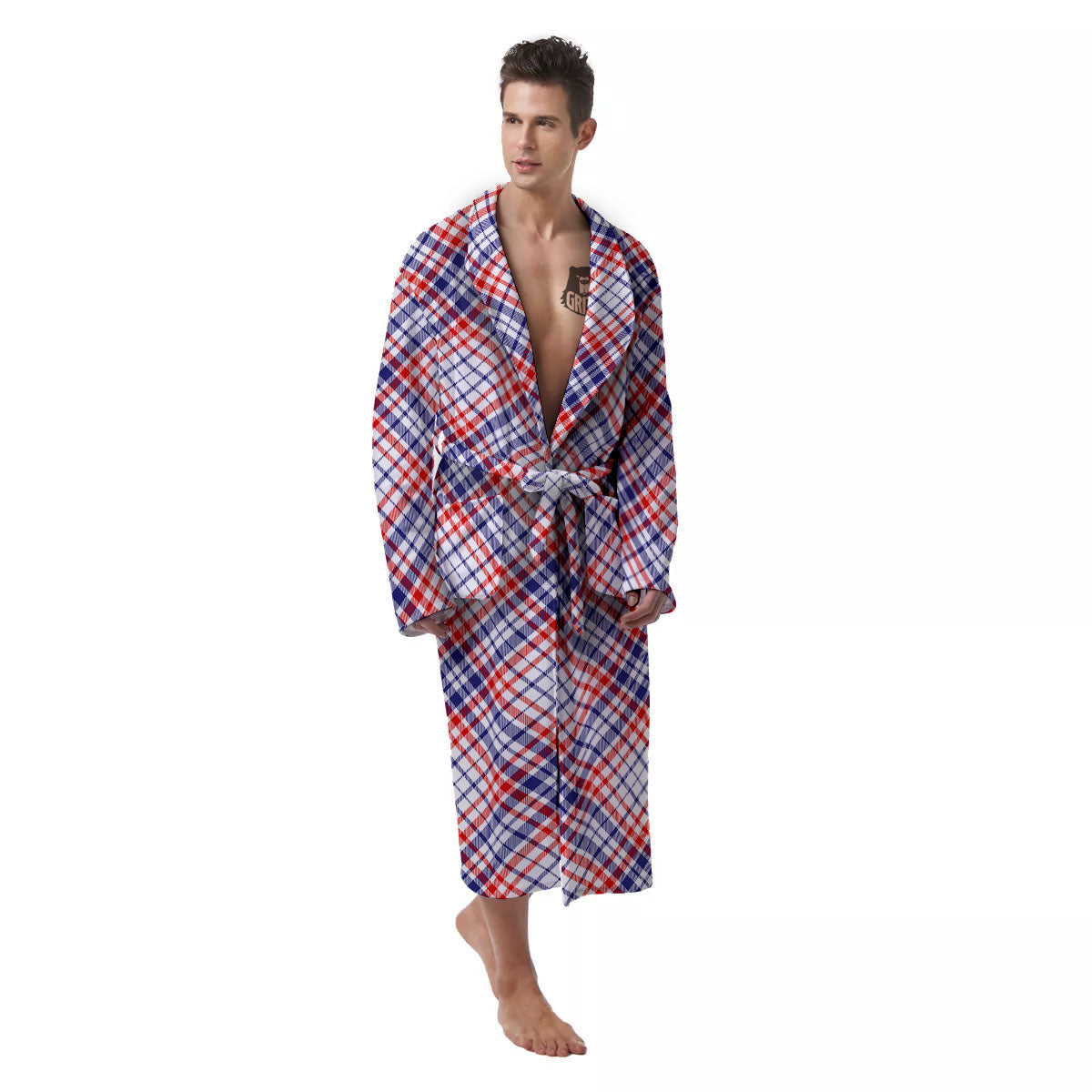 American Plaid 4th of July Print Men's Robe-grizzshop