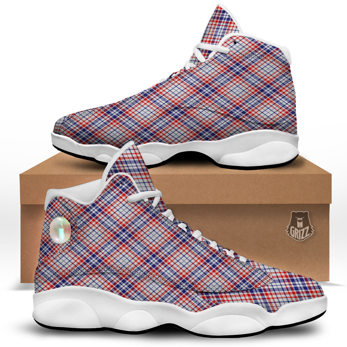 American Plaid 4th of July Print White Basketball Shoes-grizzshop