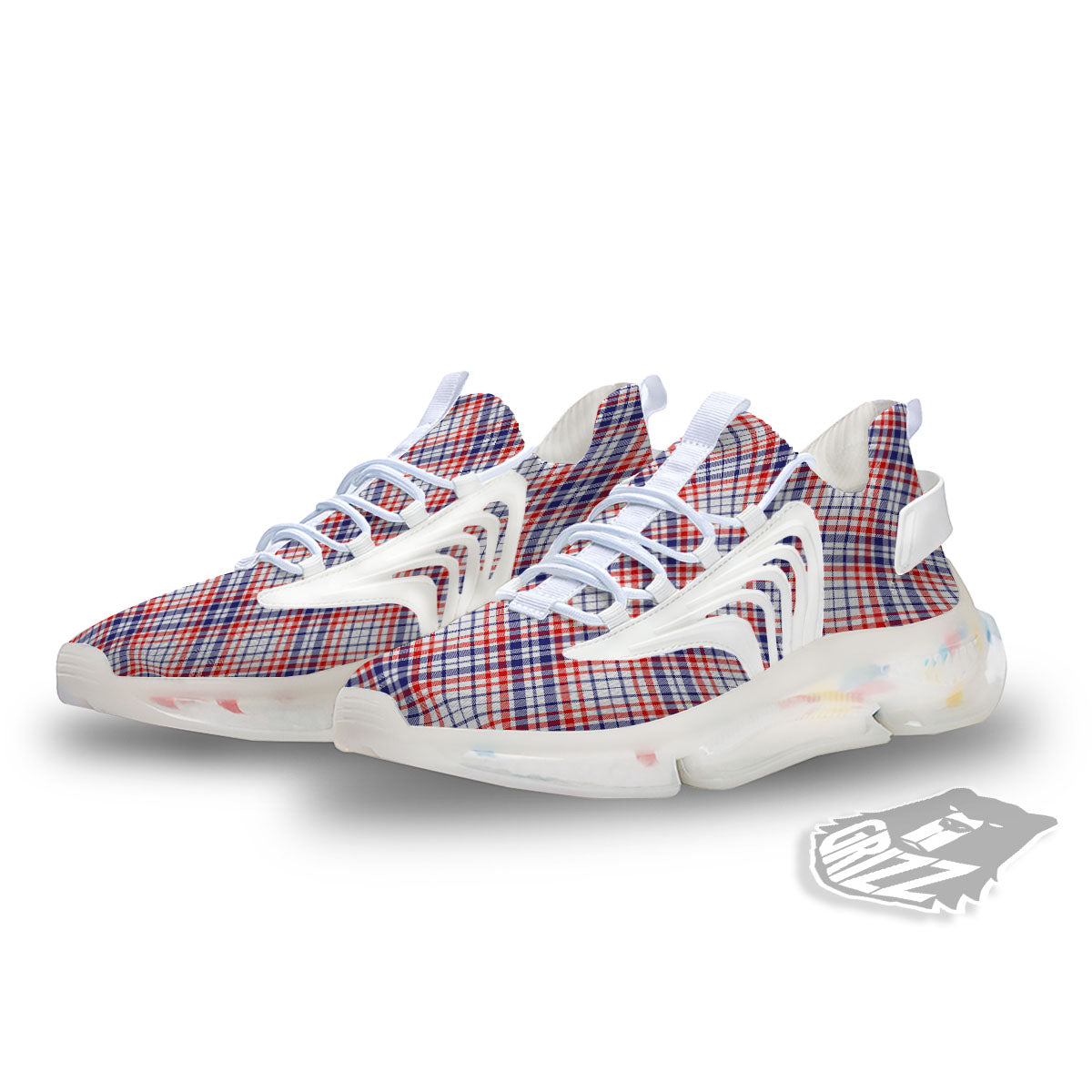 American Plaid 4th of July Print White Gym Shoes-grizzshop