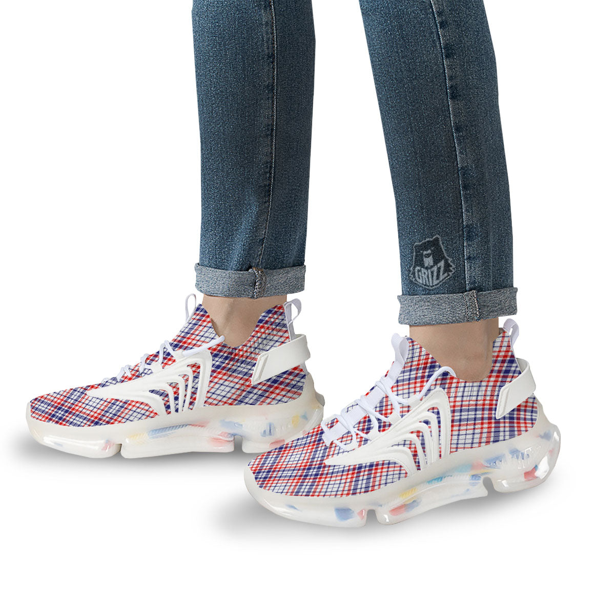 American Plaid 4th of July Print White Gym Shoes-grizzshop