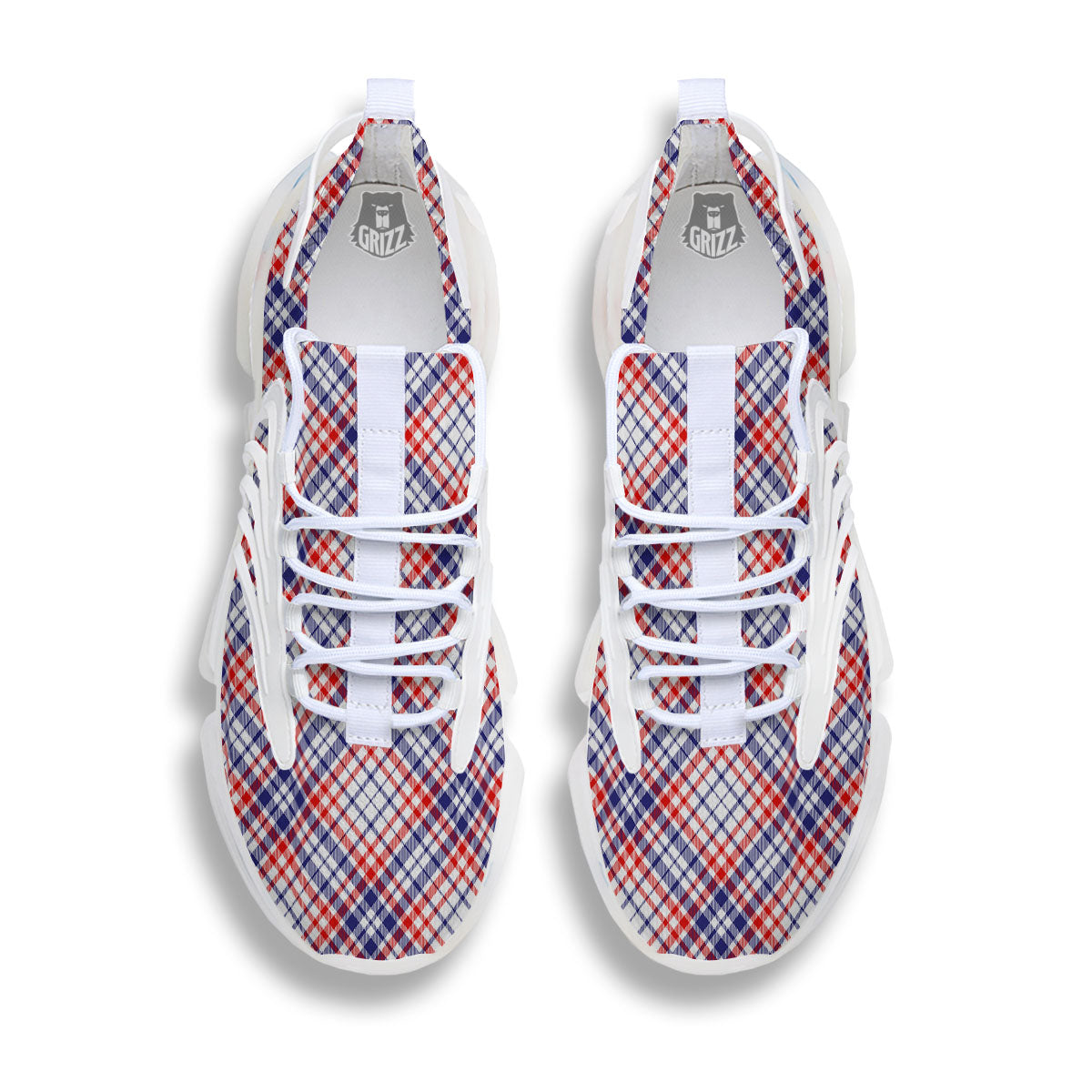 American Plaid 4th of July Print White Gym Shoes-grizzshop