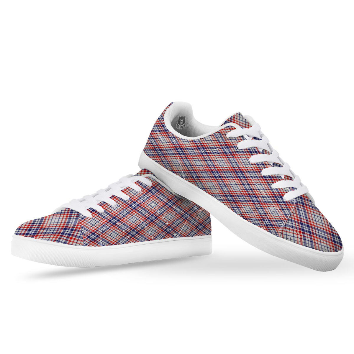 American Plaid 4th of July Print White Low Top Sneakers-grizzshop