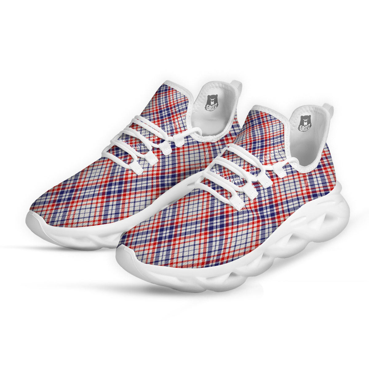 American Plaid 4th of July Print White Running Shoes-grizzshop
