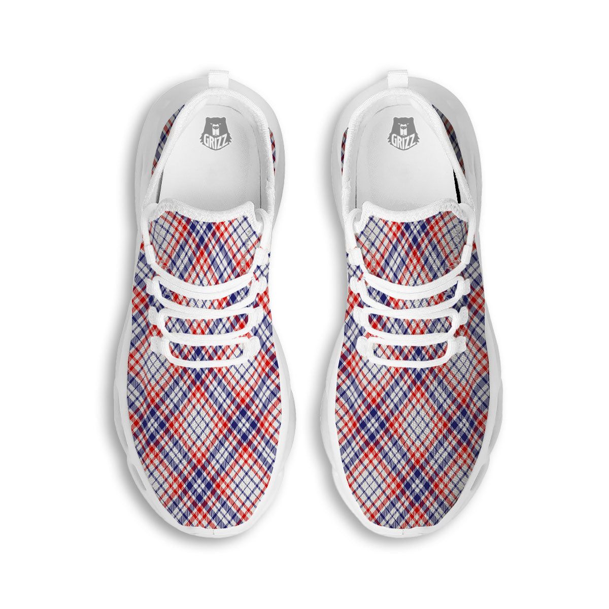 American Plaid 4th of July Print White Running Shoes-grizzshop