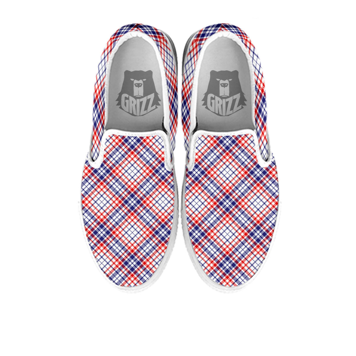 American Plaid 4th of July Print White Slip On Shoes-grizzshop