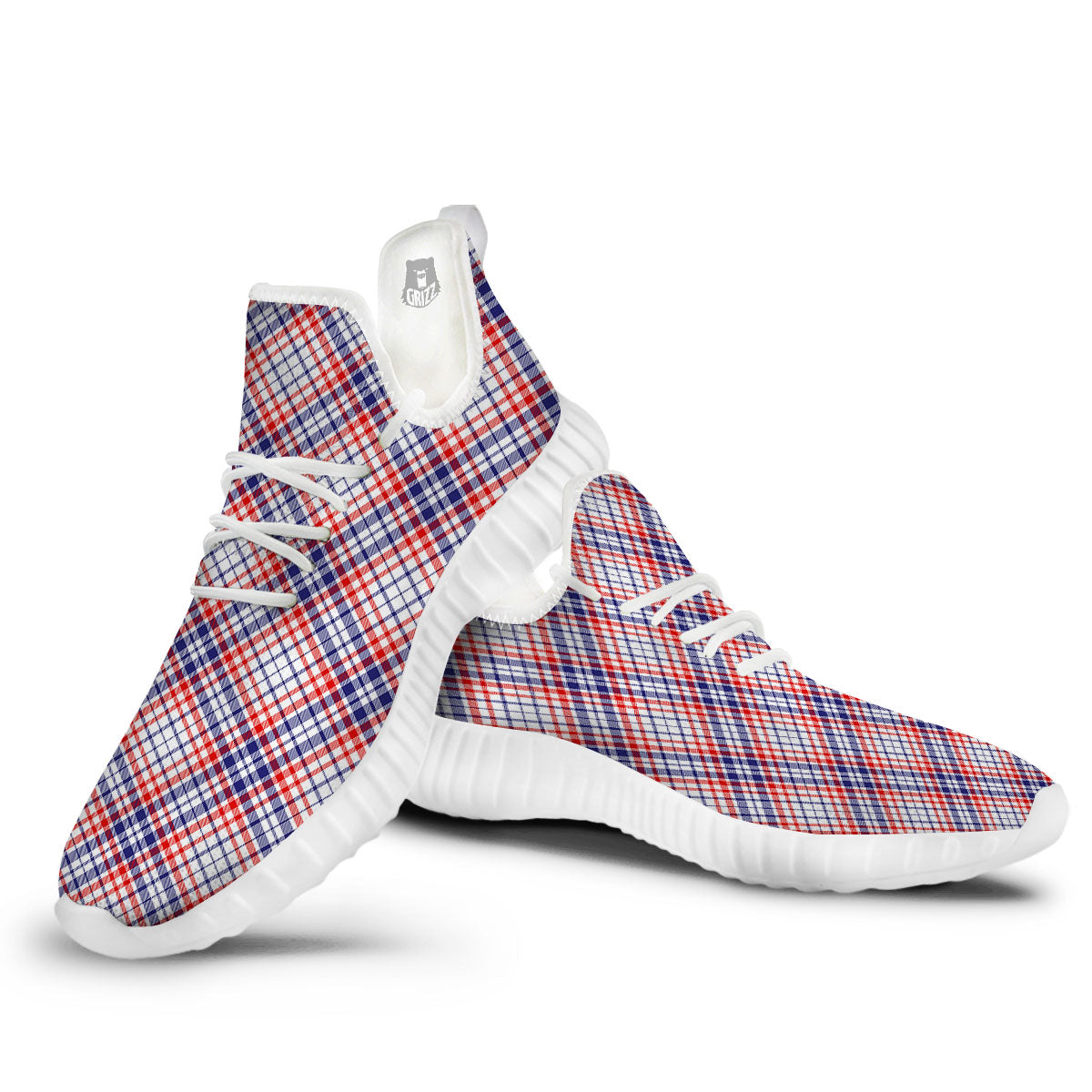 American Plaid 4th of July Print White Walking Shoes-grizzshop