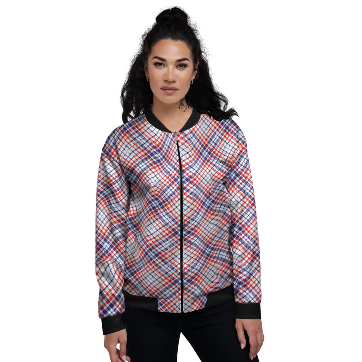 American Plaid 4th of July Print Women's Bomber Jacket-grizzshop