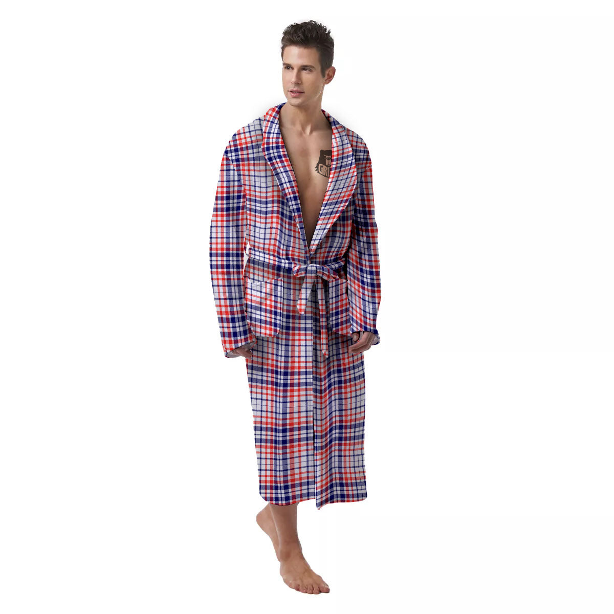 American Plaid Fourth of July Print Men's Robe-grizzshop