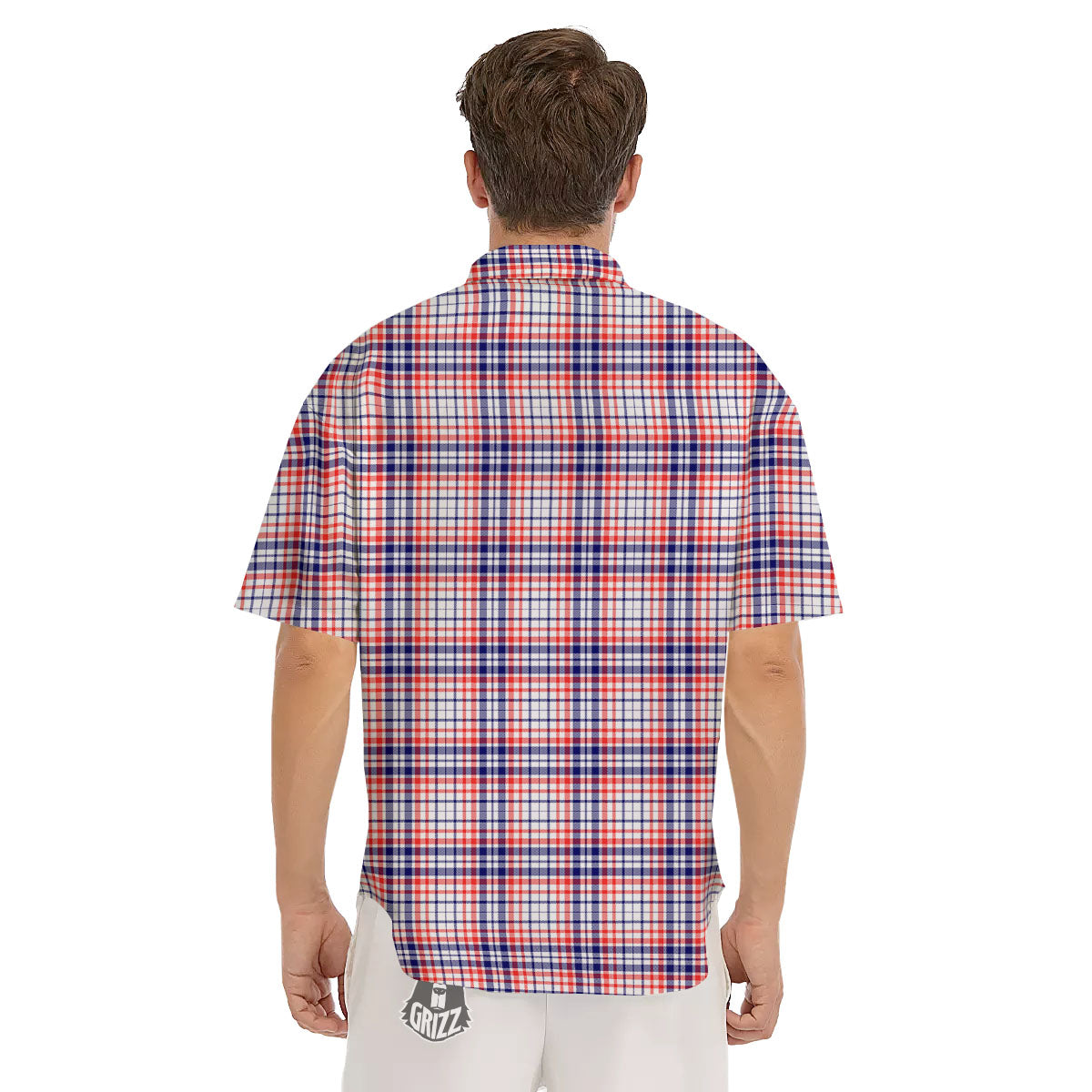 American Plaid Fourth of July Print Men's Short Sleeve Shirts-grizzshop